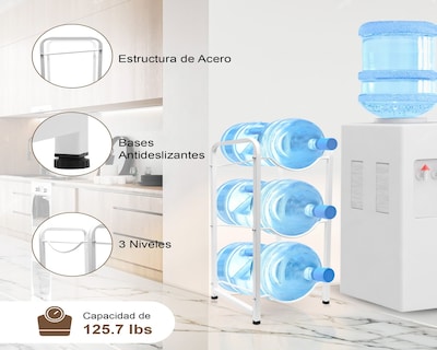 Foto 4 | Estantería Para Garrafones Mu:4life Mu-ptg-2-b Blanco Con Estructura De Acero Resistente Y Desmontable Para 3 Botellas