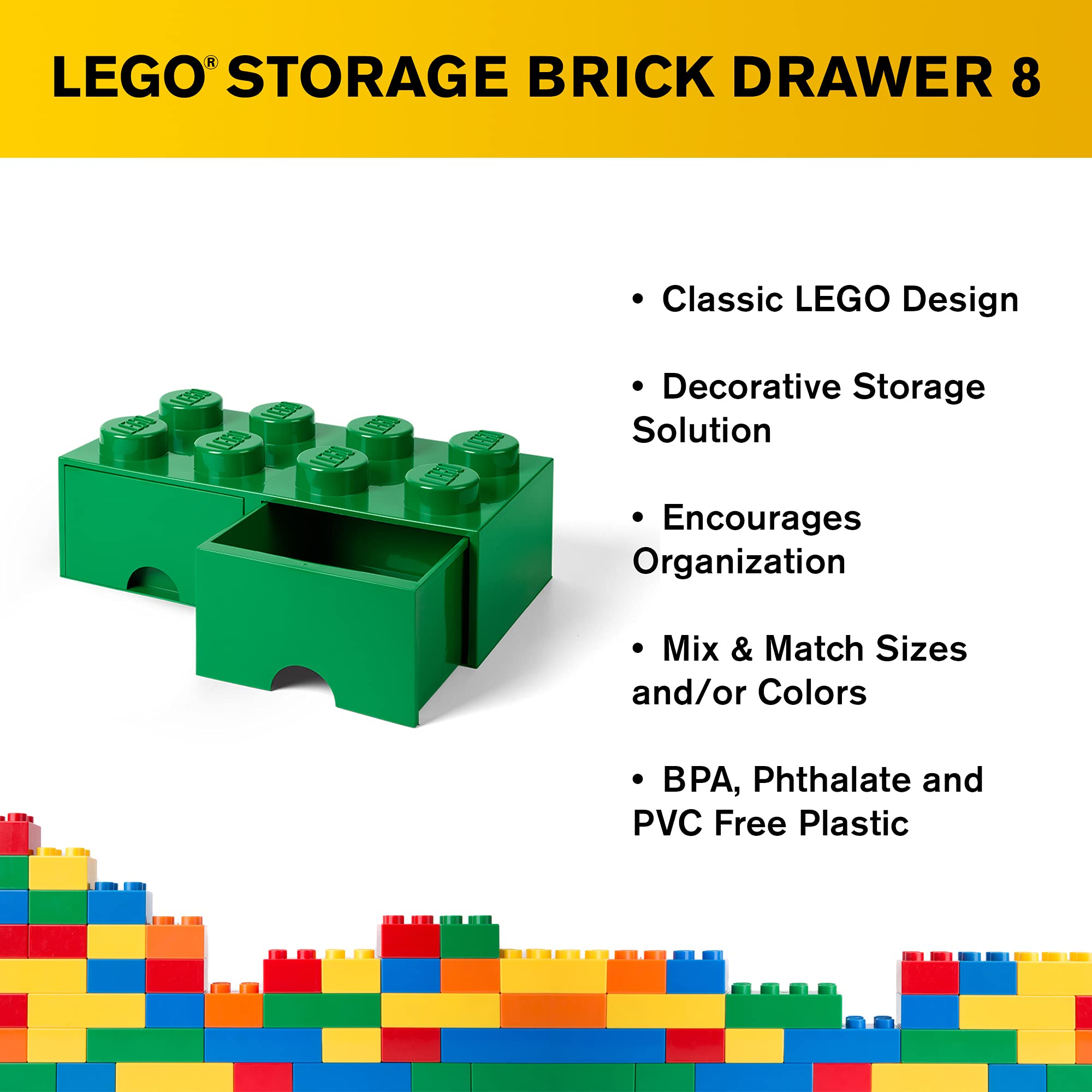 Foto 5 pulgar | Caja De Almacenamiento Lego Brick Con 8 Pomos Y 2 Cajones, Color Verde Oscuro - Venta Internacional.