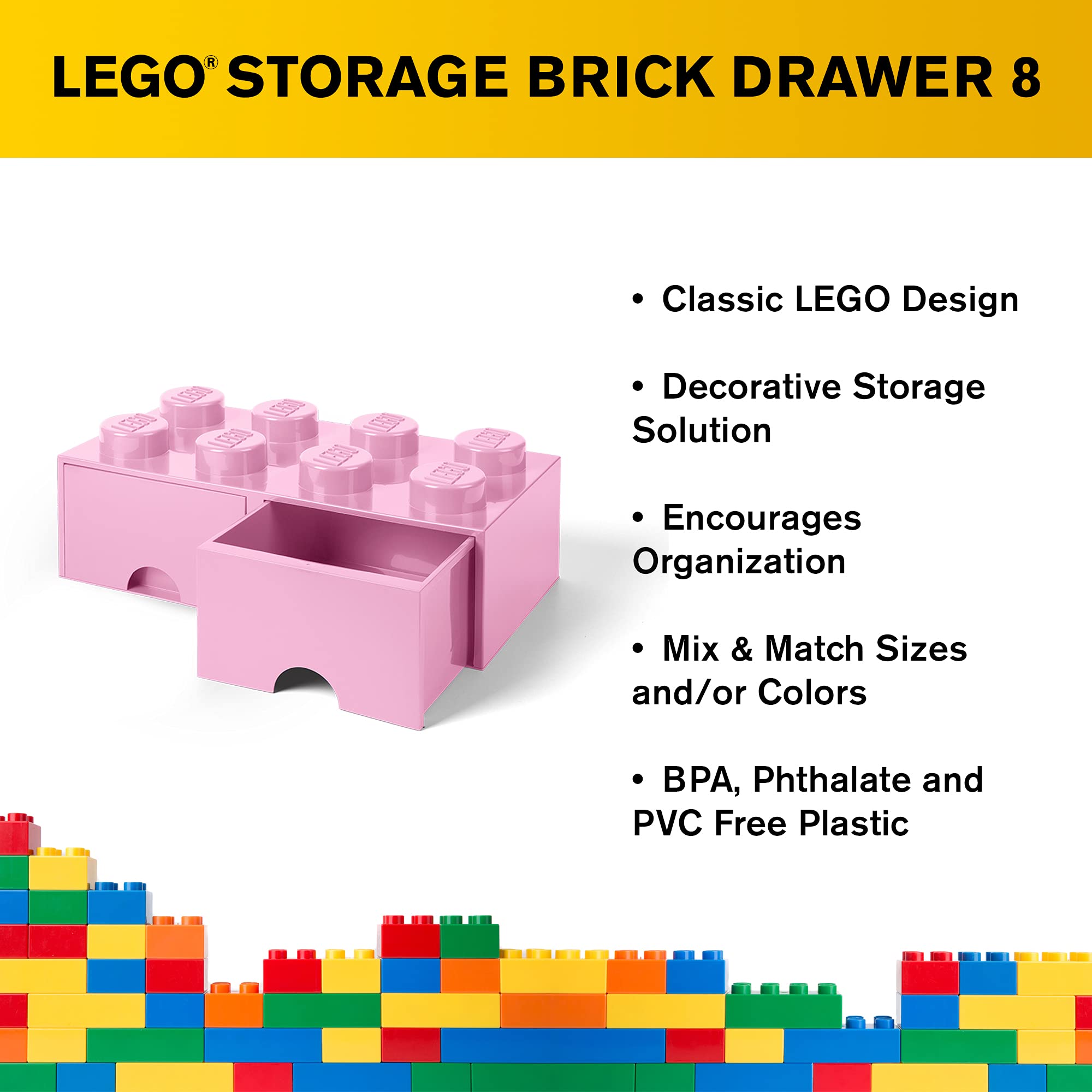 Foto 5 pulgar | Caja De Almacenamiento Lego Brick Con 8 Pomos Y 2 Cajones, Color Rosa Claro - Venta Internacional.