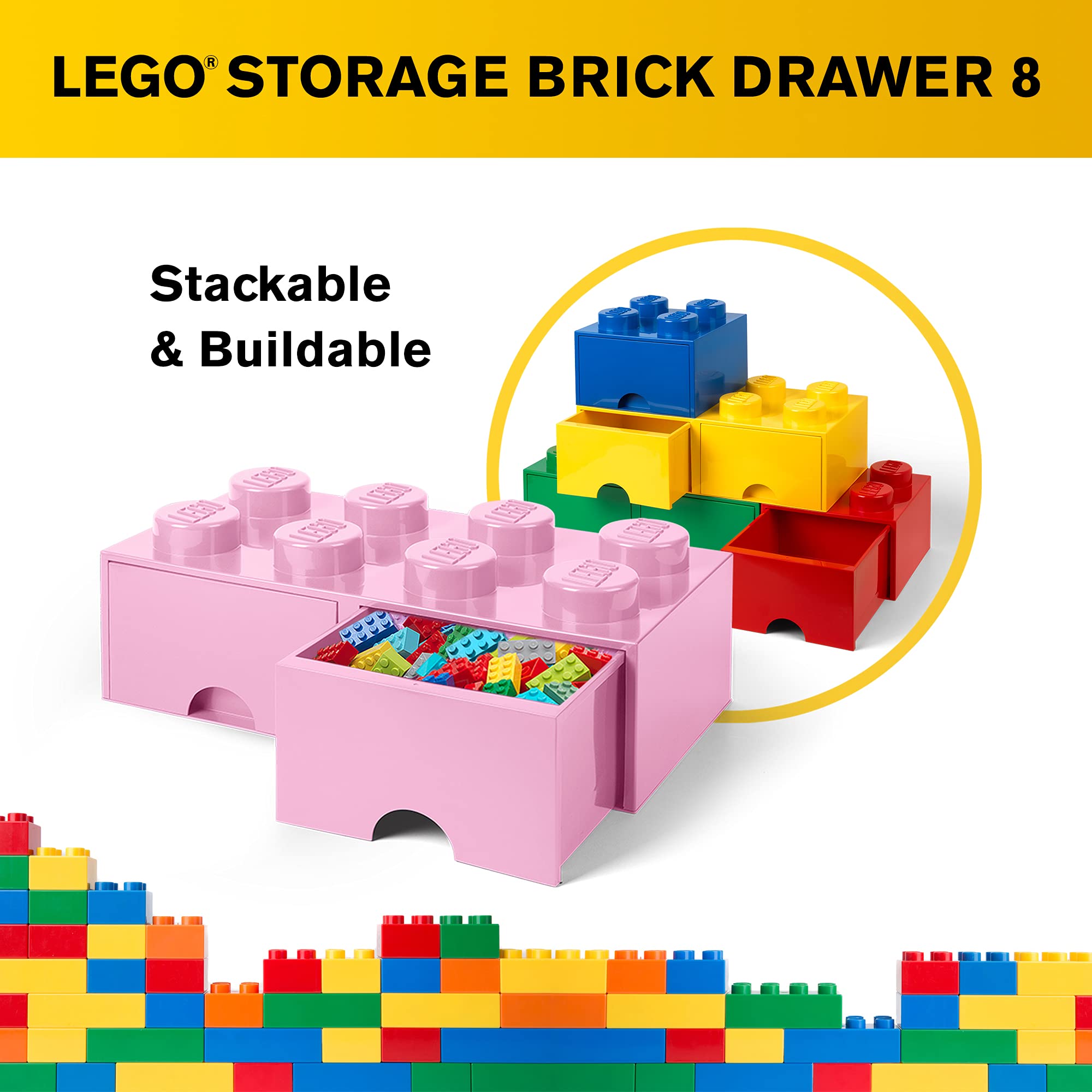Foto 7 pulgar | Caja De Almacenamiento Lego Brick Con 8 Pomos Y 2 Cajones, Color Rosa Claro - Venta Internacional.