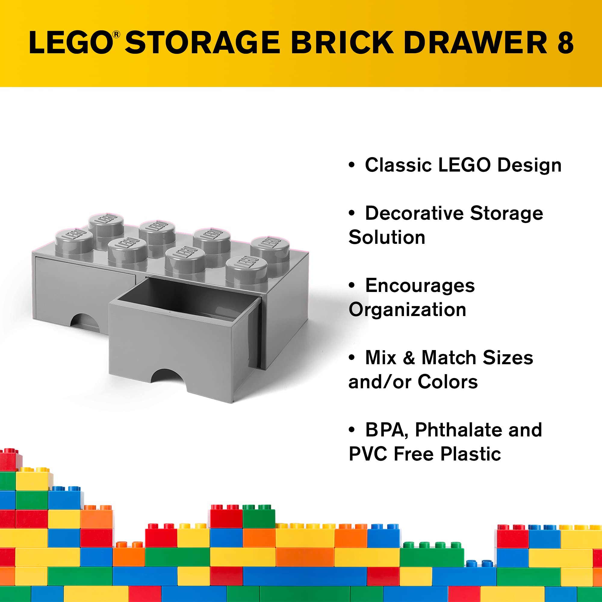 Foto 5 pulgar | Caja De Almacenamiento Lego Brick Con 8 Pomos Y 2 Cajones  Color Gris - Venta Internacional.
