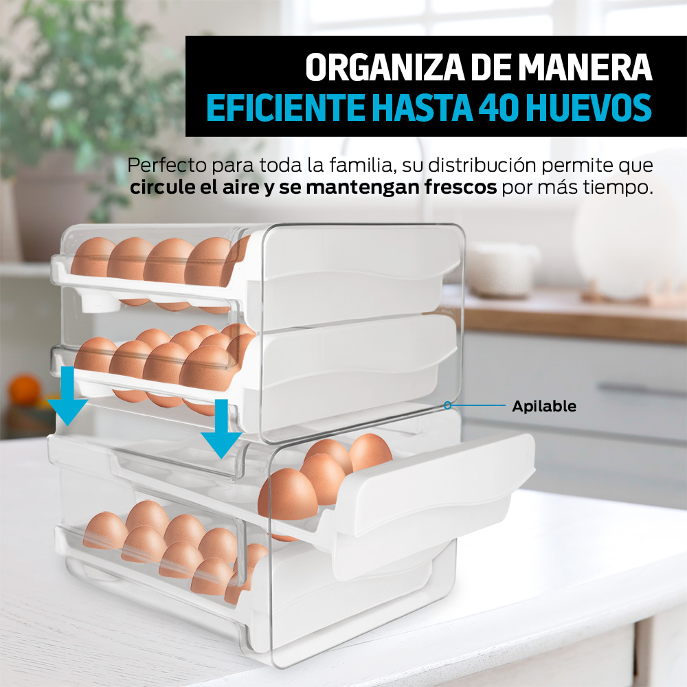 Foto 4 pulgar | Organizador De 40 Huevos Con 2 Cajones Para El Refrigerador Y Cocina , Redlemon, 83620, Transparente