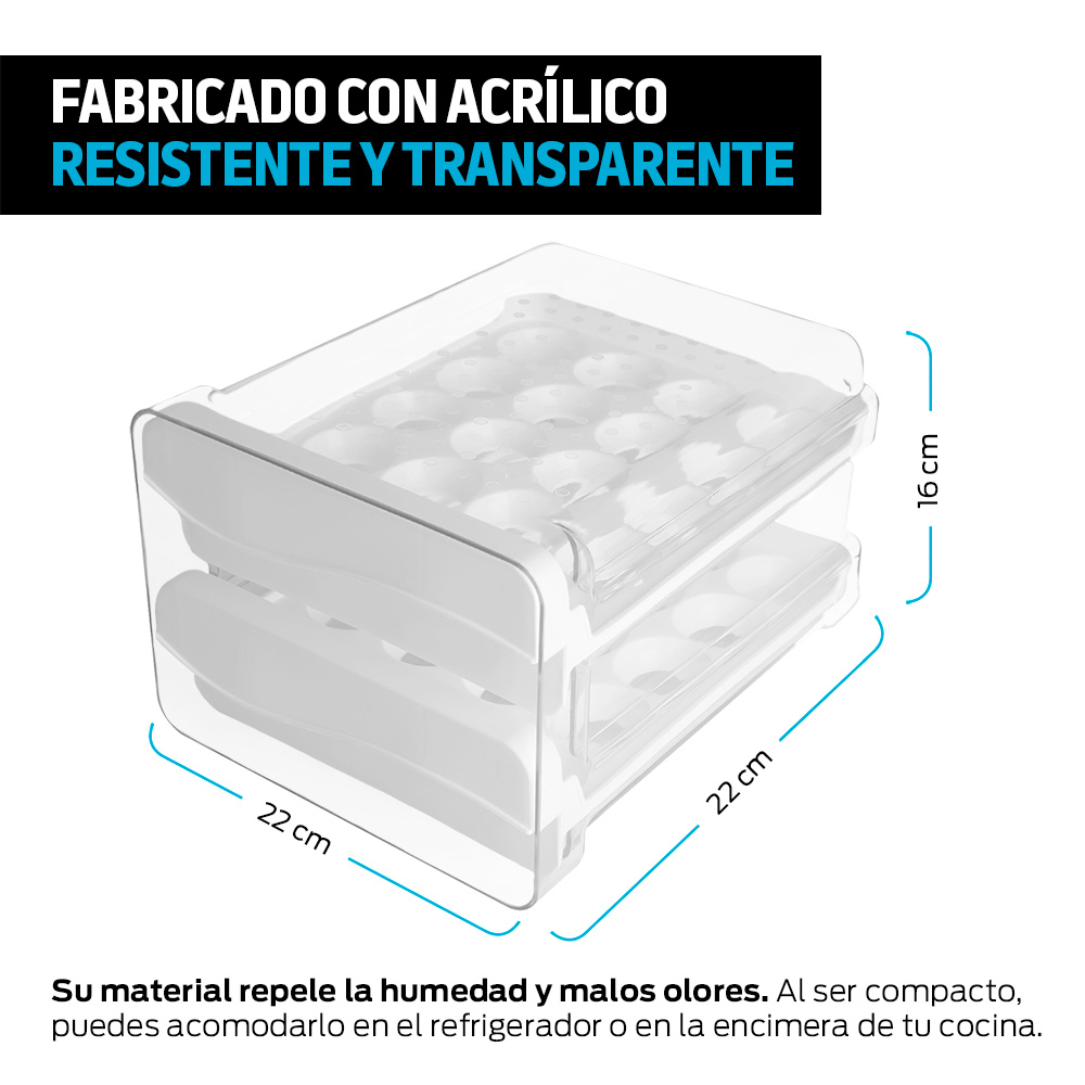 Foto 4 | Organizador De 40 Huevos Con 2 Cajones Para El Refrigerador Y Cocina , Redlemon, 83620, Transparente