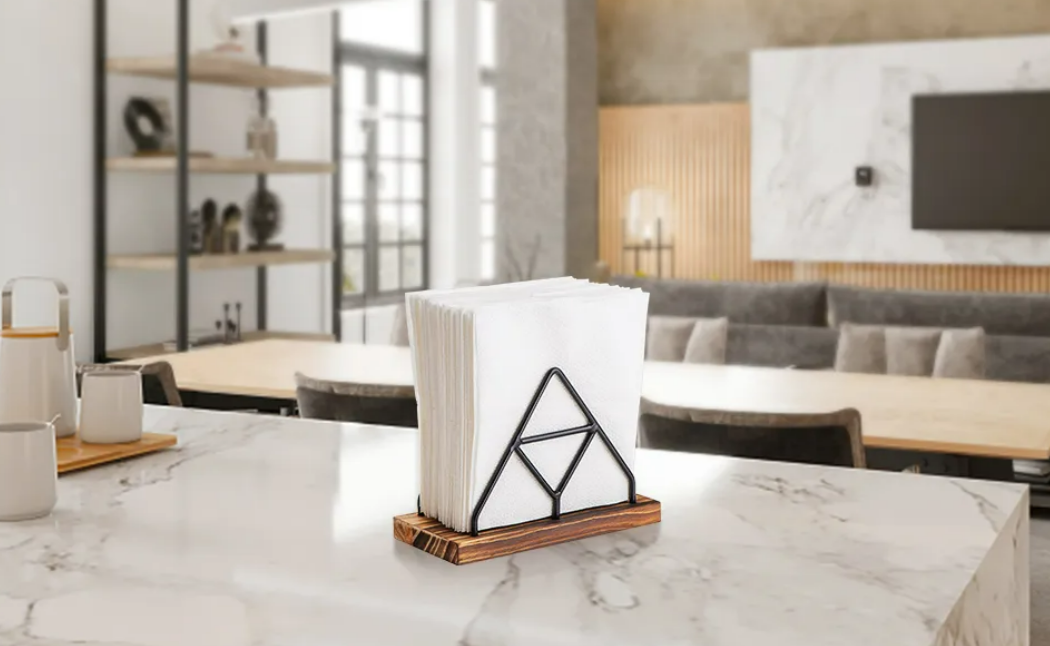 Foto 2 | Xtellar Servilletero Elegante Triangular De Hierro Y Base De Madera Maciza - Negro