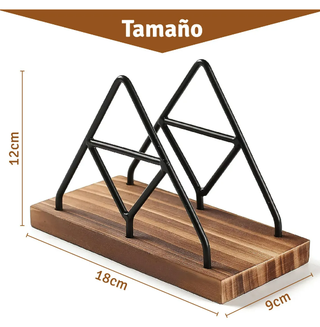 Foto 4 pulgar | Xtellar Servilletero Elegante Triangular De Hierro Y Base De Madera Maciza - Negro