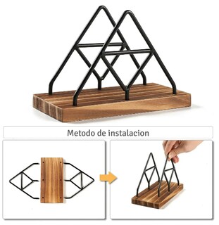 Foto 4 | Xtellar Servilletero Elegante Triangular De Hierro Y Base De Madera Maciza - Negro
