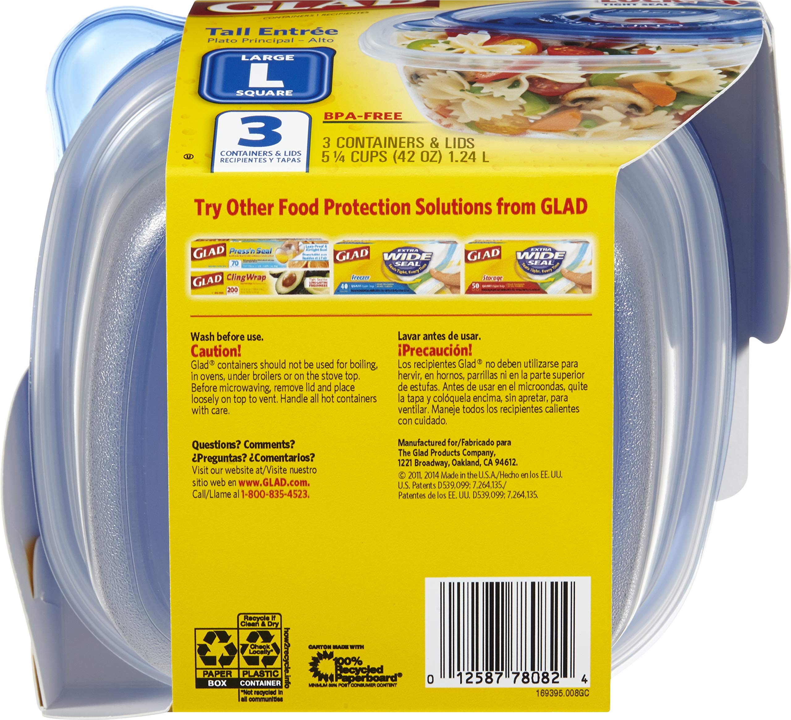 Foto 5 pulgar | Recipientes De Almacenamiento De Alimentos Gladware Tall Entree, 1,25 L, Paquete De 3 - Venta Internacional.