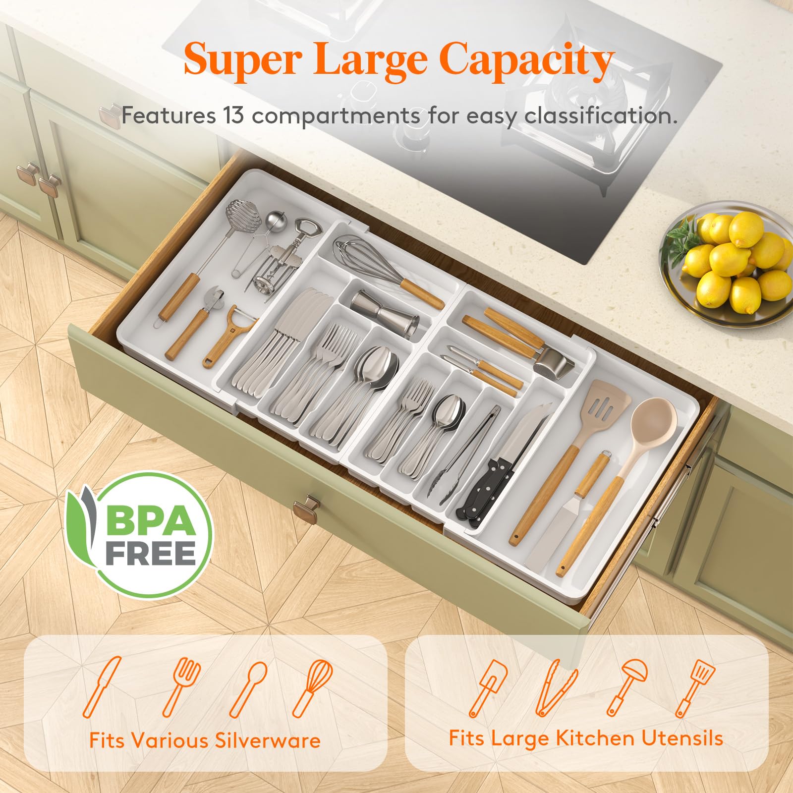 Foto 6 | Organizador De Cajones Lifewit, Grande, Ampliable, 36 Pulgadas, Blanco - Venta Internacional.