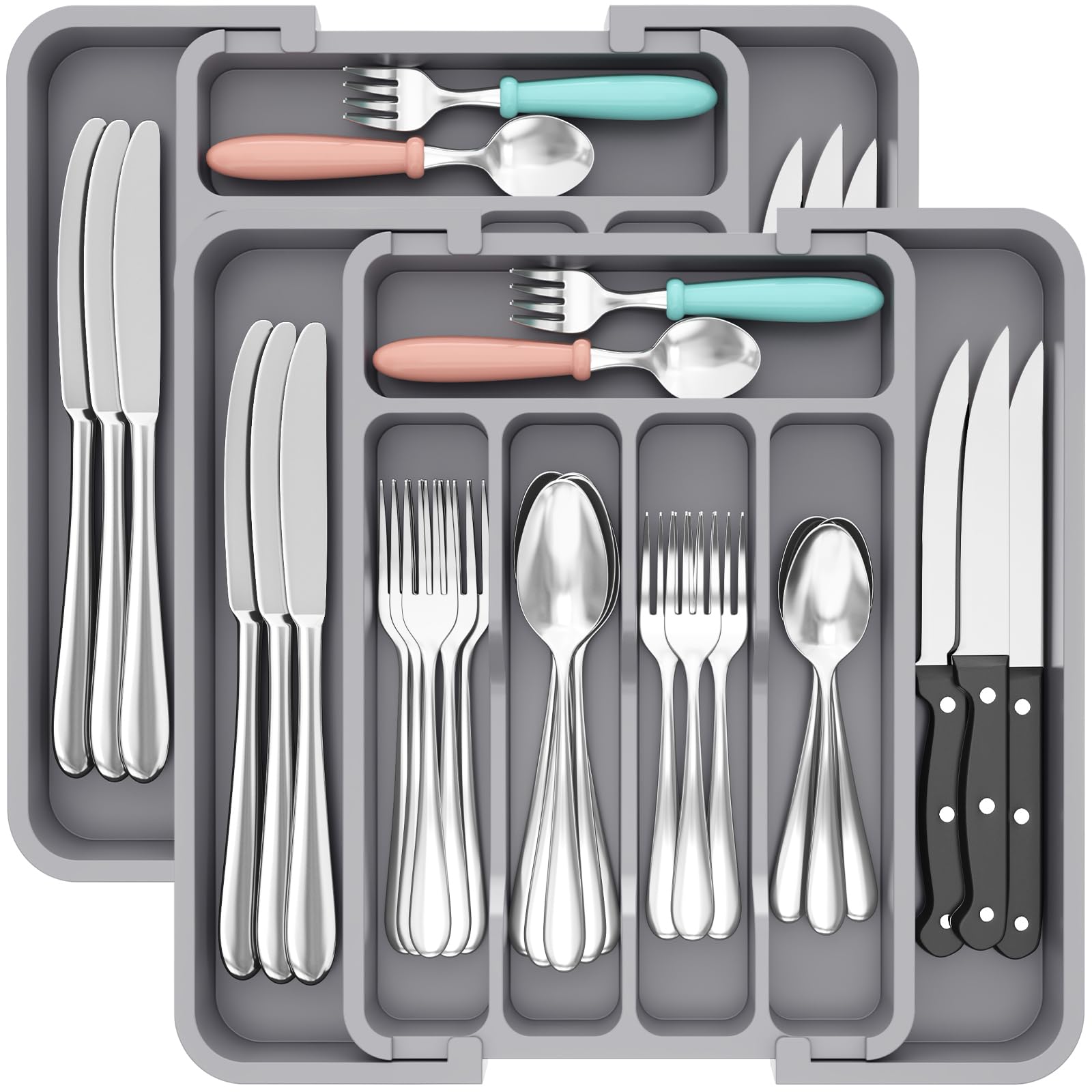 Organizador De Cajones Para Cubiertos Lifewit, Expandible, Sin Bpa, Gris - Venta Internacional.
