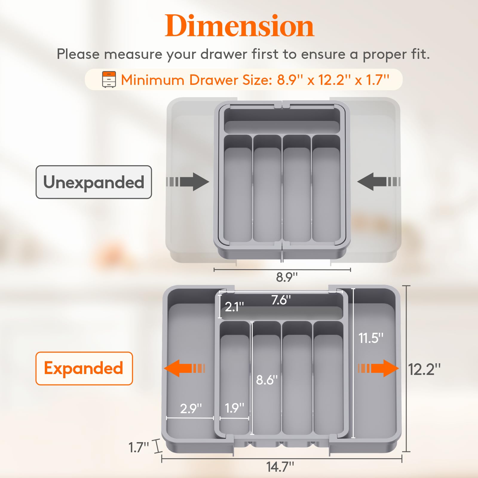 Foto 3 pulgar | Organizador De Cajones Para Cubiertos Lifewit, Expandible, Sin Bpa, Gris - Venta Internacional.