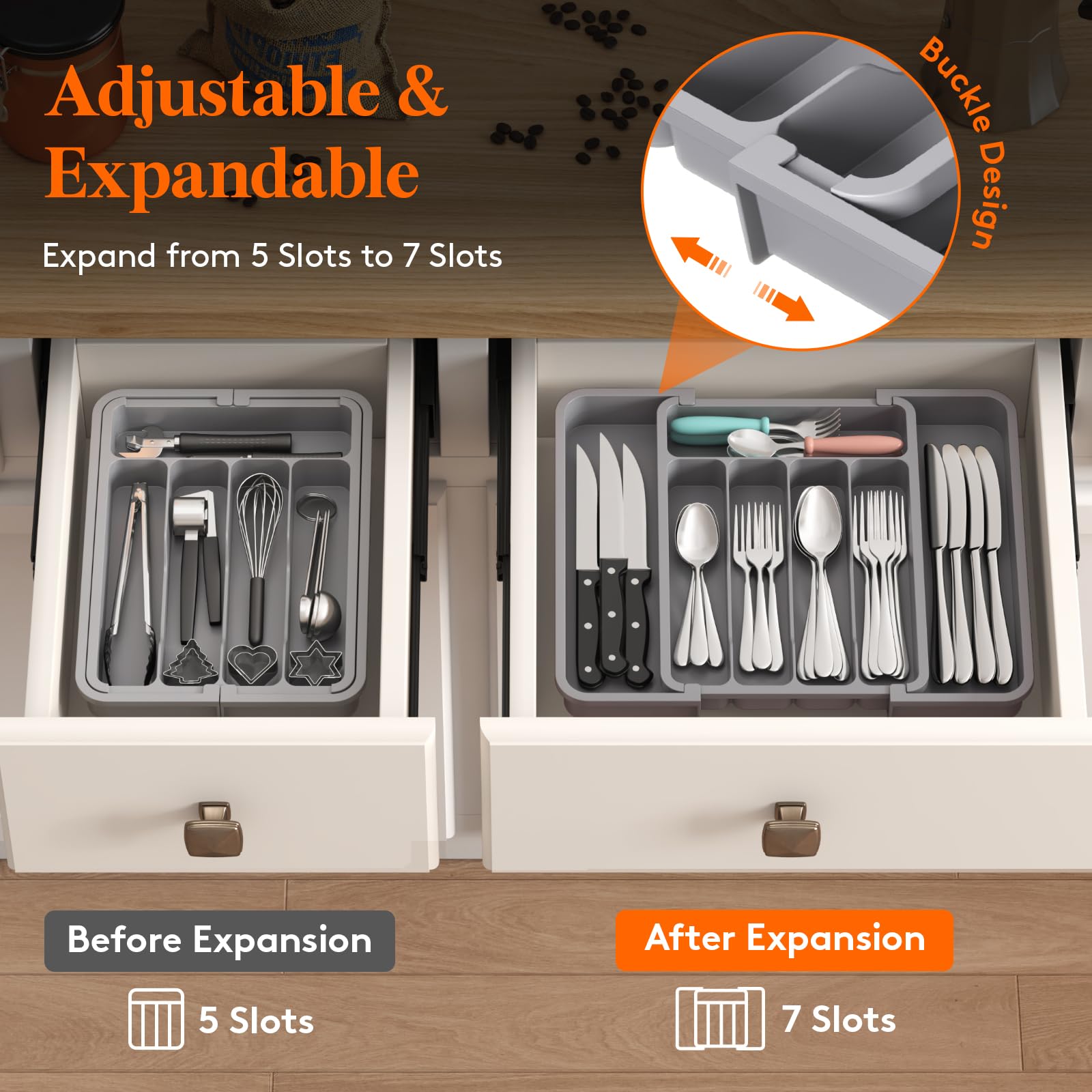 Foto 4 pulgar | Organizador De Cajones Para Cubiertos Lifewit, Expandible, Sin Bpa, Gris - Venta Internacional.