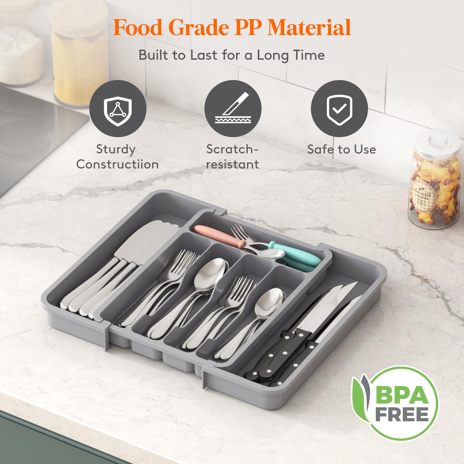 Foto 7 pulgar | Organizador De Cajones Para Cubiertos Lifewit, Expandible, Sin Bpa, Gris - Venta Internacional.
