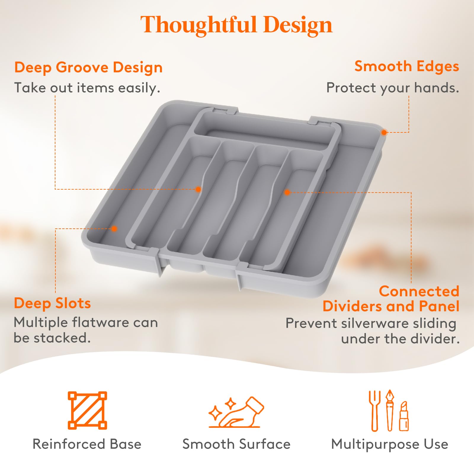Foto 8 pulgar | Organizador De Cajones Para Cubiertos Lifewit, Expandible, Sin Bpa, Gris - Venta Internacional.