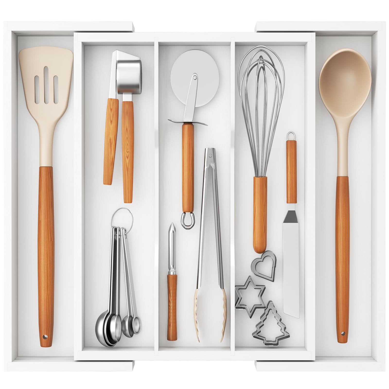 Foto 2 pulgar | Organizador De Utensilios Lifewit, Expandible, De Bambú, Blanco, Tamaño Grande - Venta Internacional.