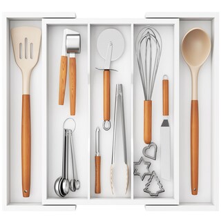 Foto 1 | Organizador De Utensilios Lifewit, Expandible, De Bambú, Blanco, Tamaño Grande - Venta Internacional.