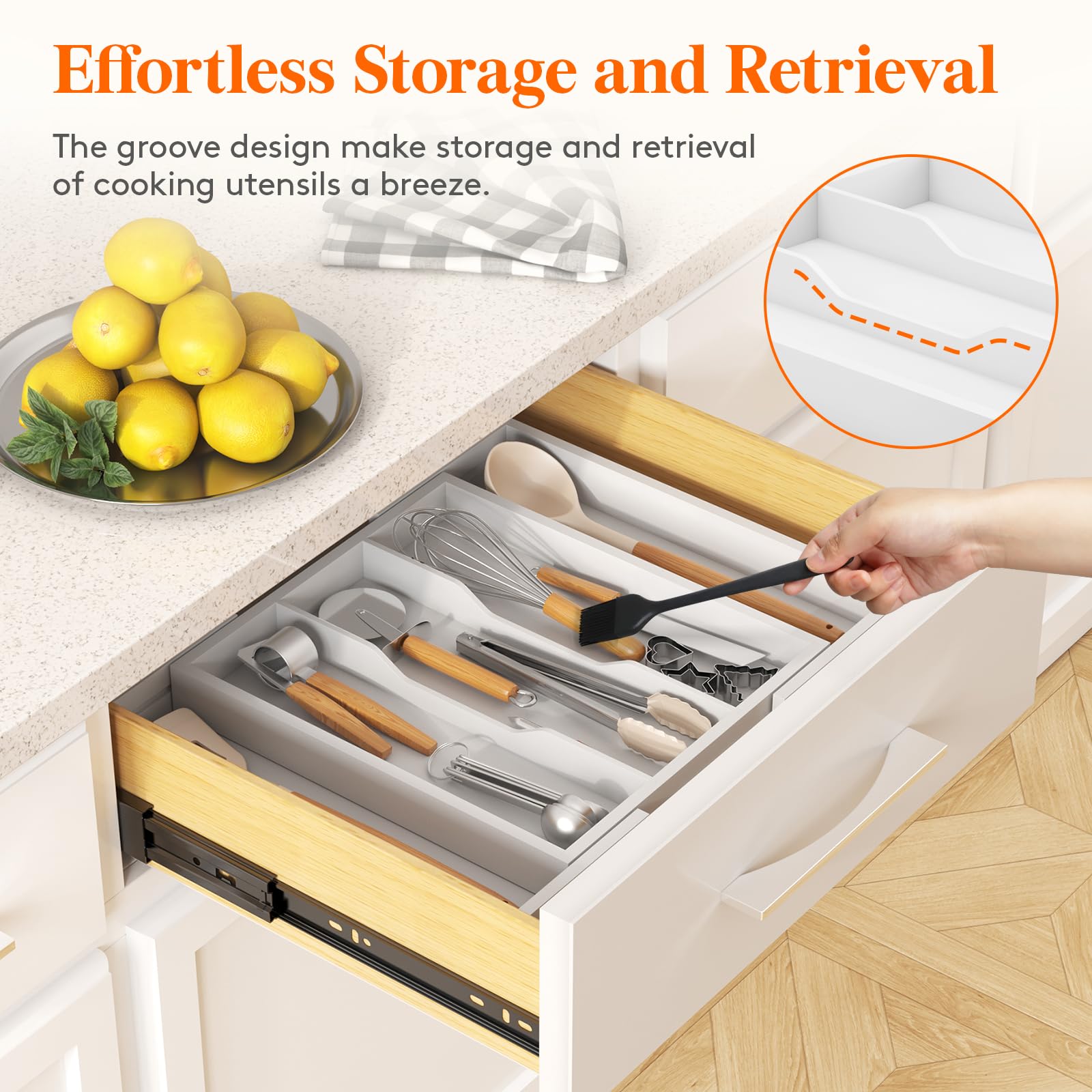 Foto 3 | Organizador De Utensilios Lifewit, Expandible, De Bambú, Blanco, Tamaño Grande - Venta Internacional.