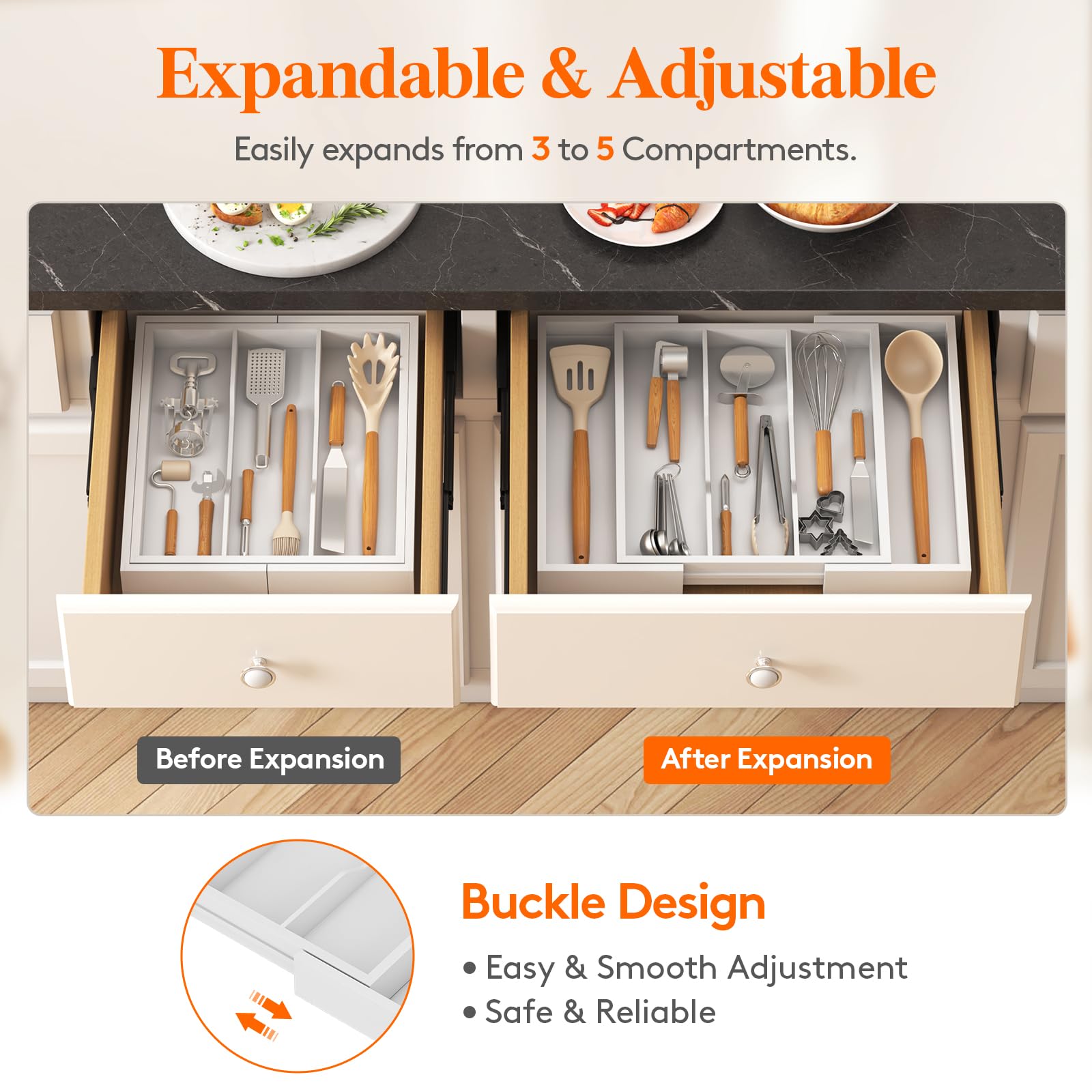 Foto 5 pulgar | Organizador De Utensilios Lifewit, Expandible, De Bambú, Blanco, Tamaño Grande - Venta Internacional.