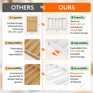 Foto 5 | Organizador De Utensilios Lifewit, Expandible, De Bambú, Blanco, Tamaño Grande - Venta Internacional.