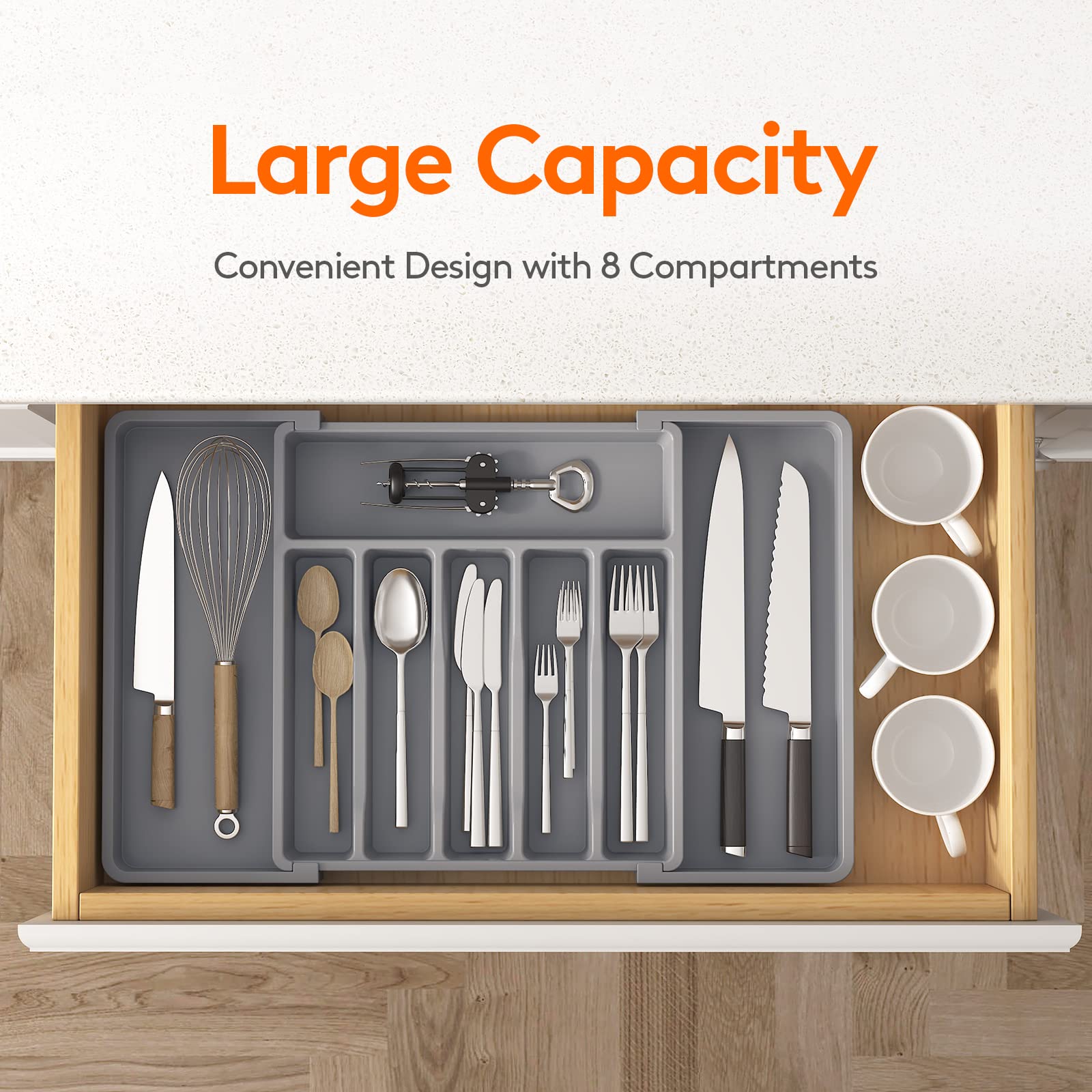 Foto 2 | Organizador De Cajones Para Cubiertos Lifewit, Expandible, De Plástico Gris - Venta Internacional.