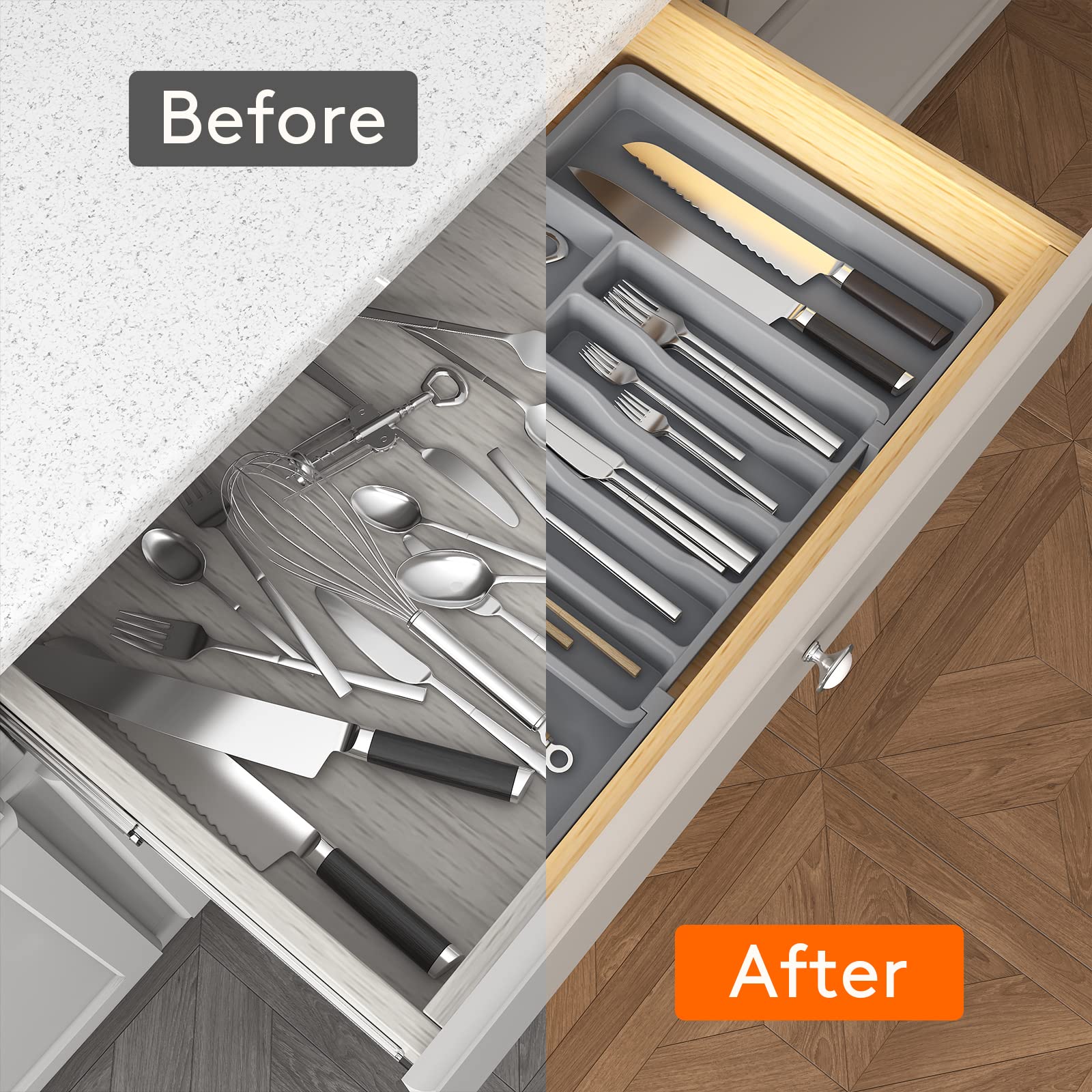Foto 6 | Organizador De Cajones Para Cubiertos Lifewit, Expandible, De Plástico Gris - Venta Internacional.