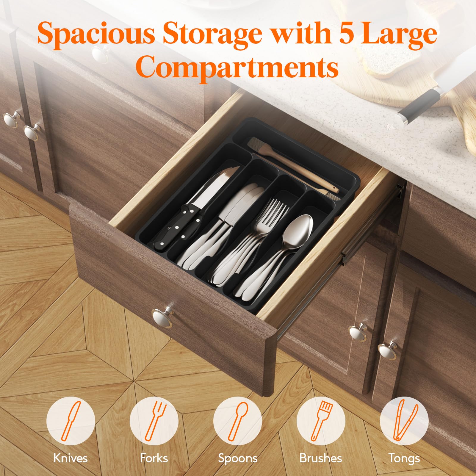 Foto 4 | Bandeja Organizadora De Cajones Lifewit Silverware, 5 Compartimentos - Venta Internacional.