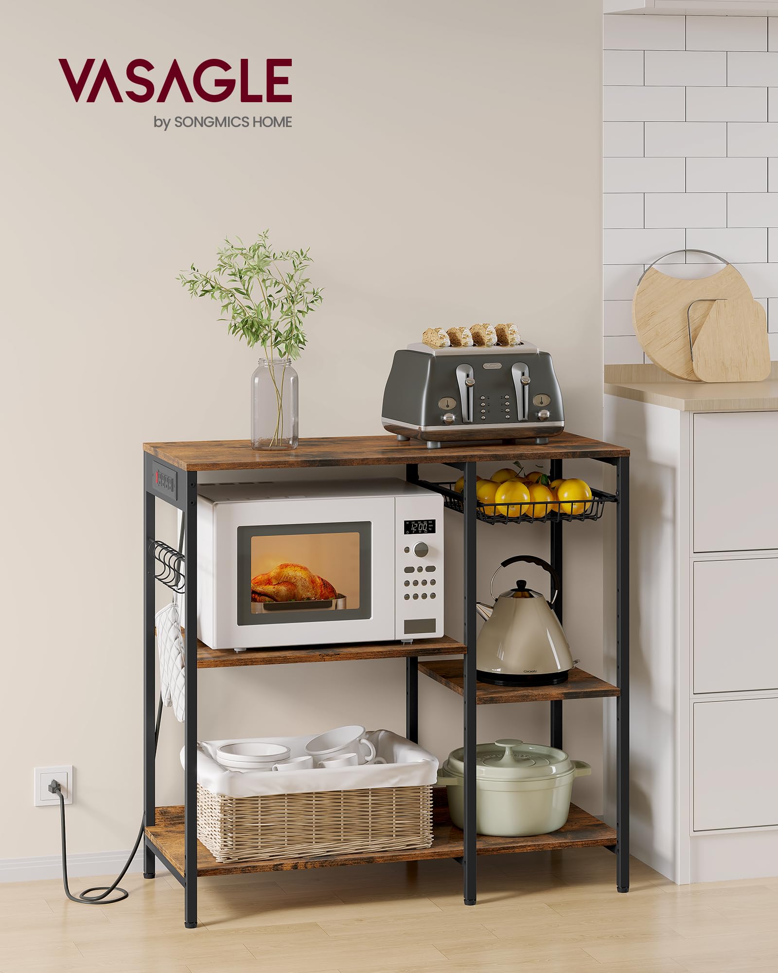 Foto 2 | Cafetería Baker's Rack Vasagle Con Estación De Carga Rústica - Venta Internacional.