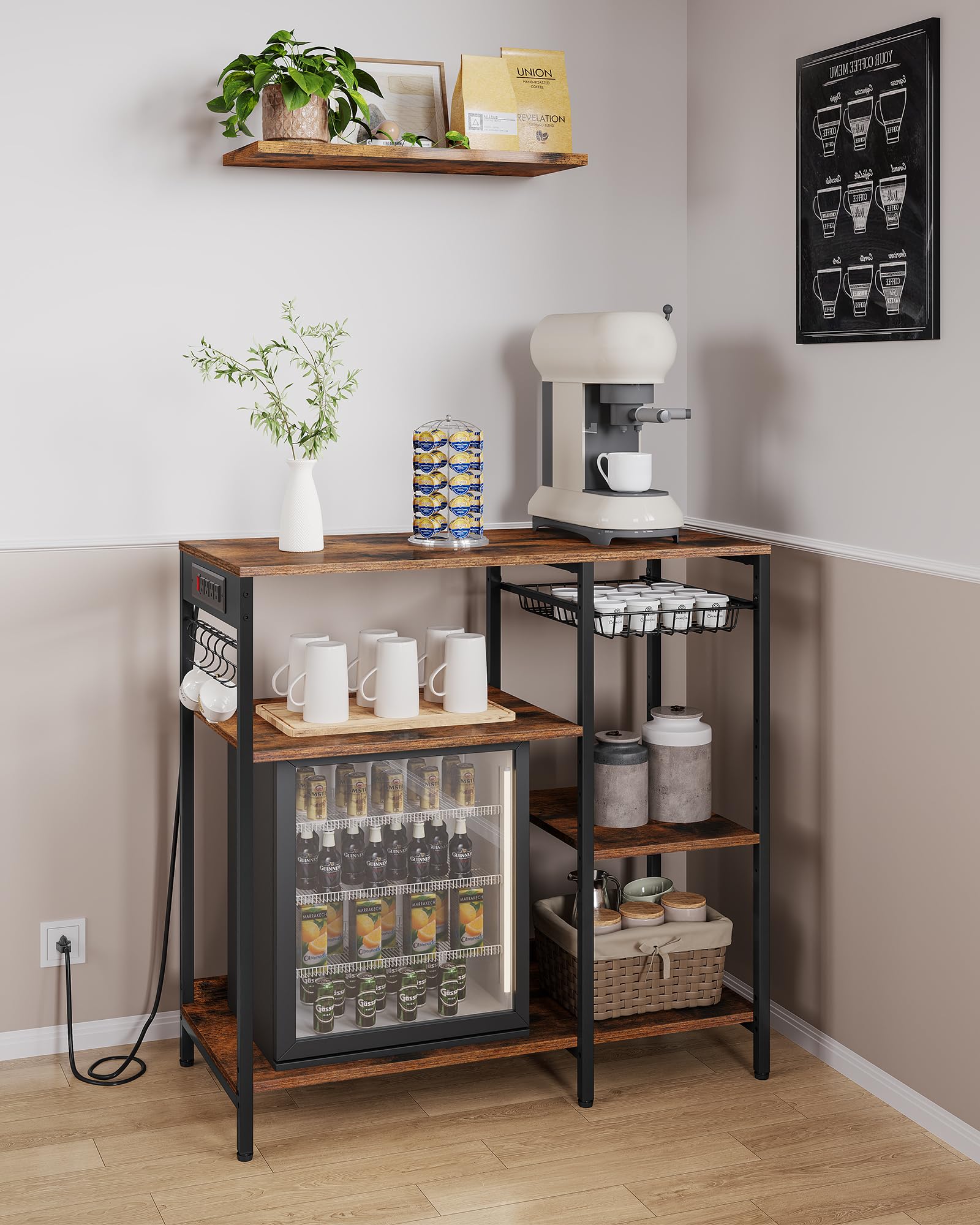 Foto 3 | Cafetería Baker's Rack Vasagle Con Estación De Carga Rústica - Venta Internacional.