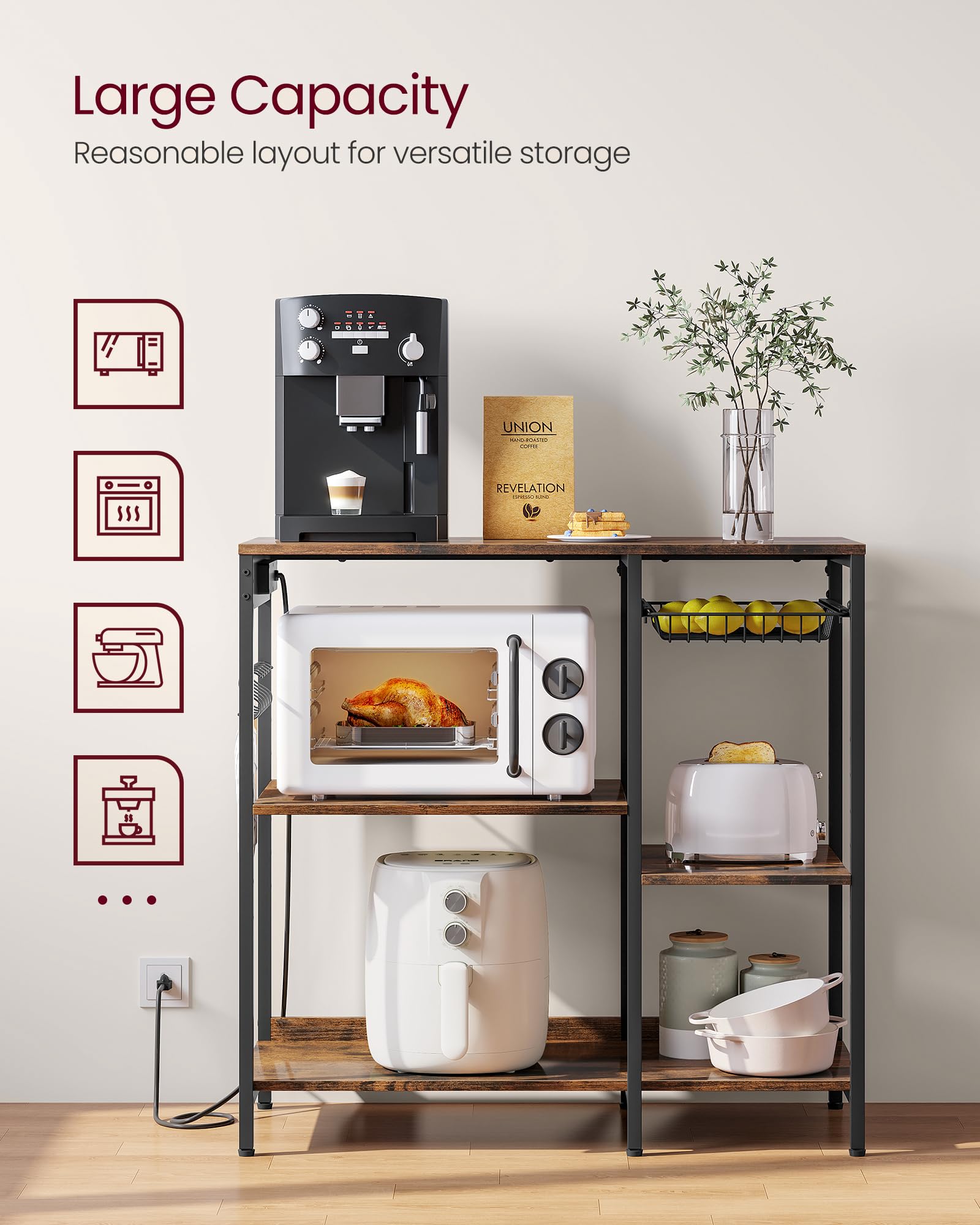 Foto 5 pulgar | Cafetería Baker's Rack Vasagle Con Estación De Carga Rústica - Venta Internacional.