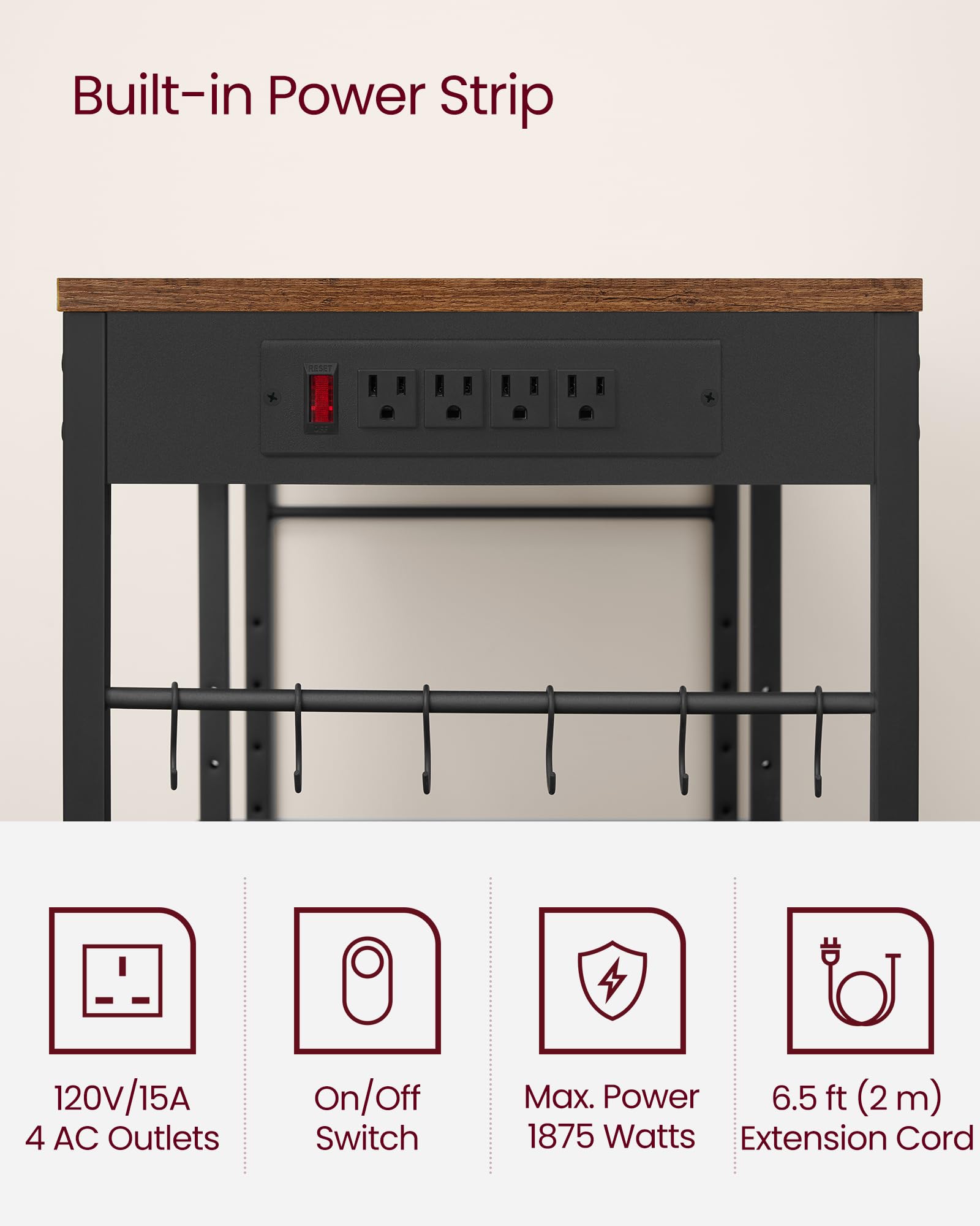 Foto 7 pulgar | Cafetería Baker's Rack Vasagle Con Estación De Carga Rústica - Venta Internacional.