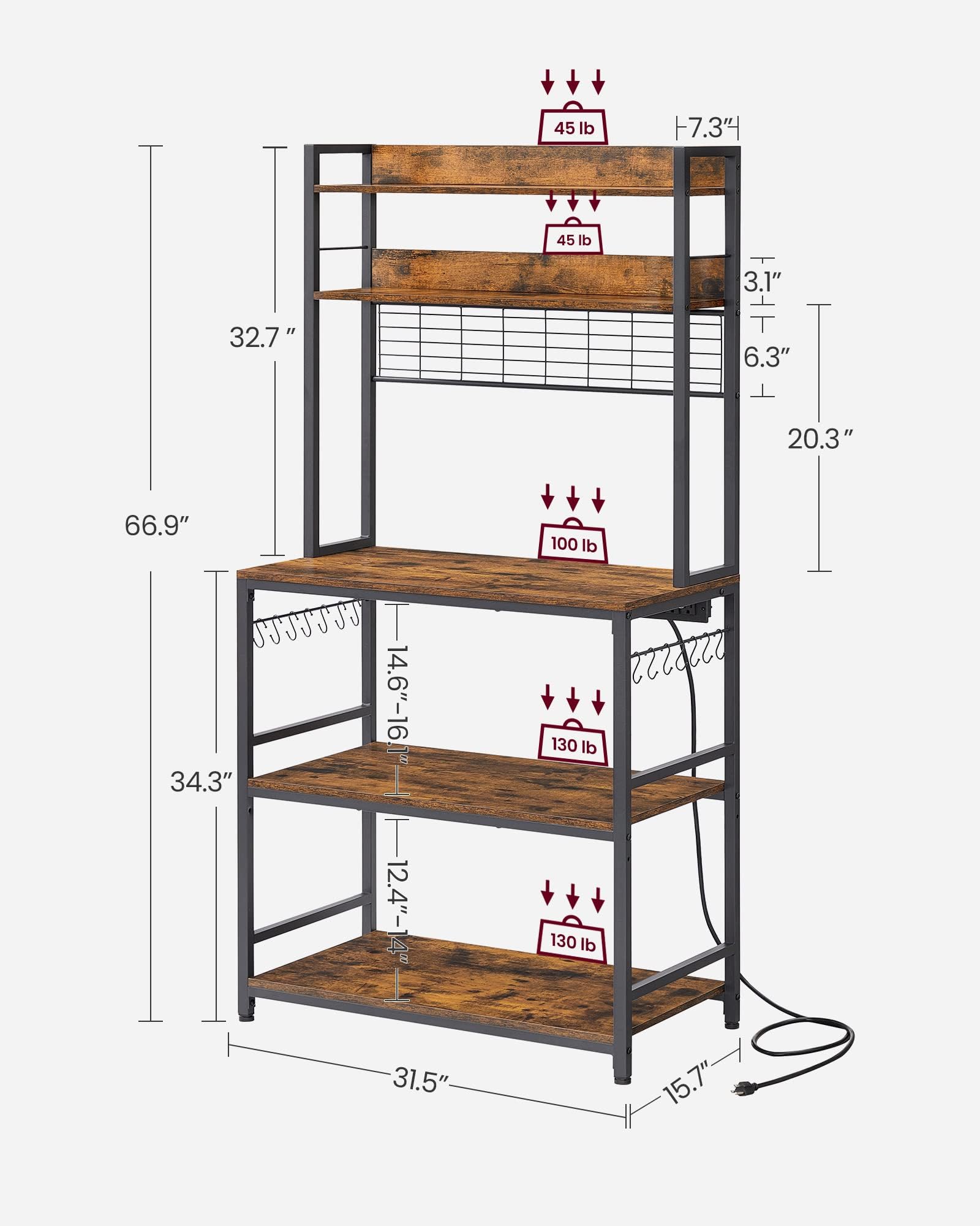 Foto 8 pulgar | Estante Hutch Bakers Vasagle Con Toma De Corriente, 14 Ganchos, Rústico - Venta Internacional.