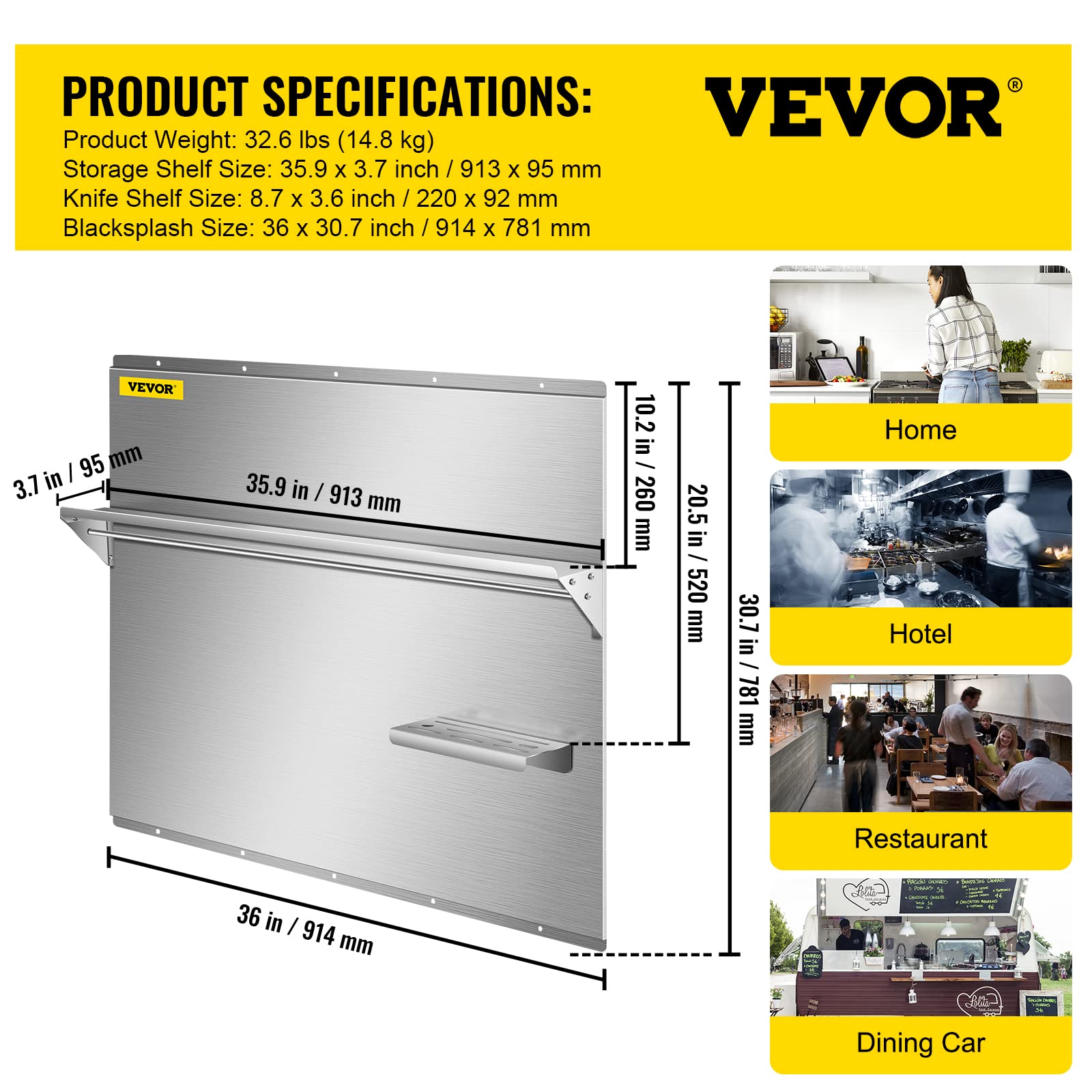 Foto 8 pulgar | Protector Contra Salpicaduras Vevor Con Estante De Acero Inoxidable De 91,44 X 78,23 Cm - Venta Internacional.
