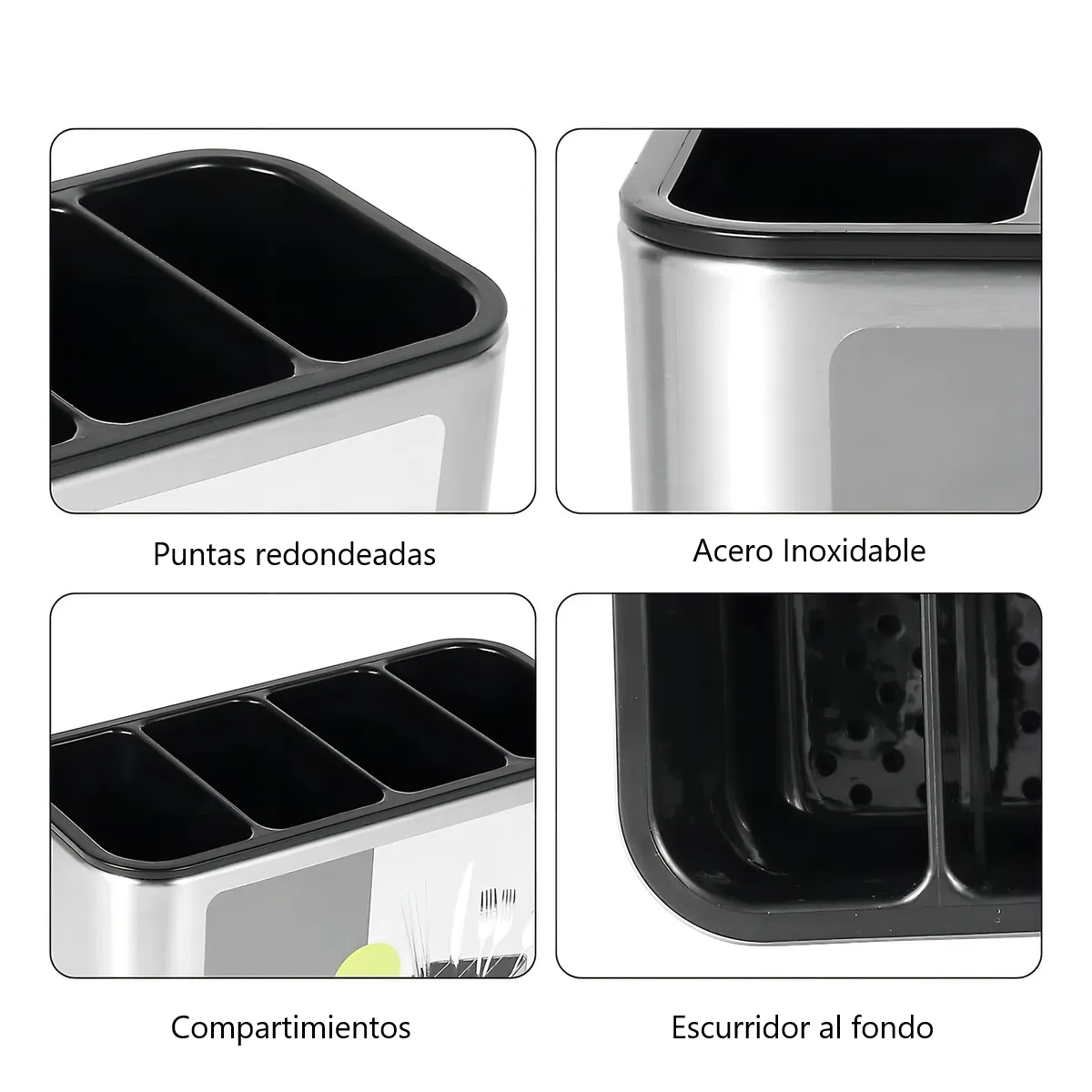 Foto 4 pulgar | Organizador De Cubiertos Bandeja Escurridor Acero Inoxidable Eo Safe Imports Esi-19224 Plata