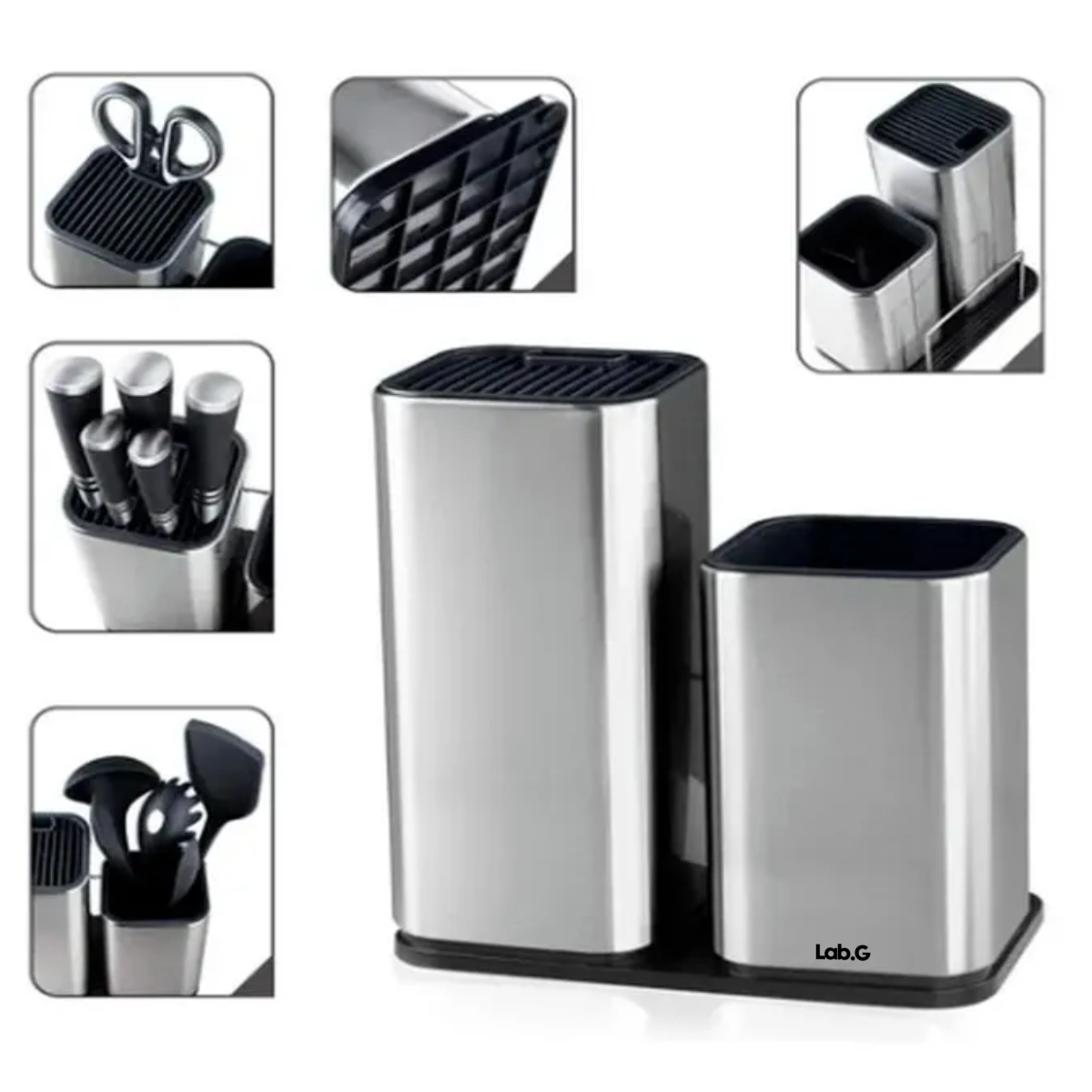 Foto 4 pulgar | Base Soporte Para Cuchillos De Acaro Inoxidable 2 En 1 Lab.g Plata