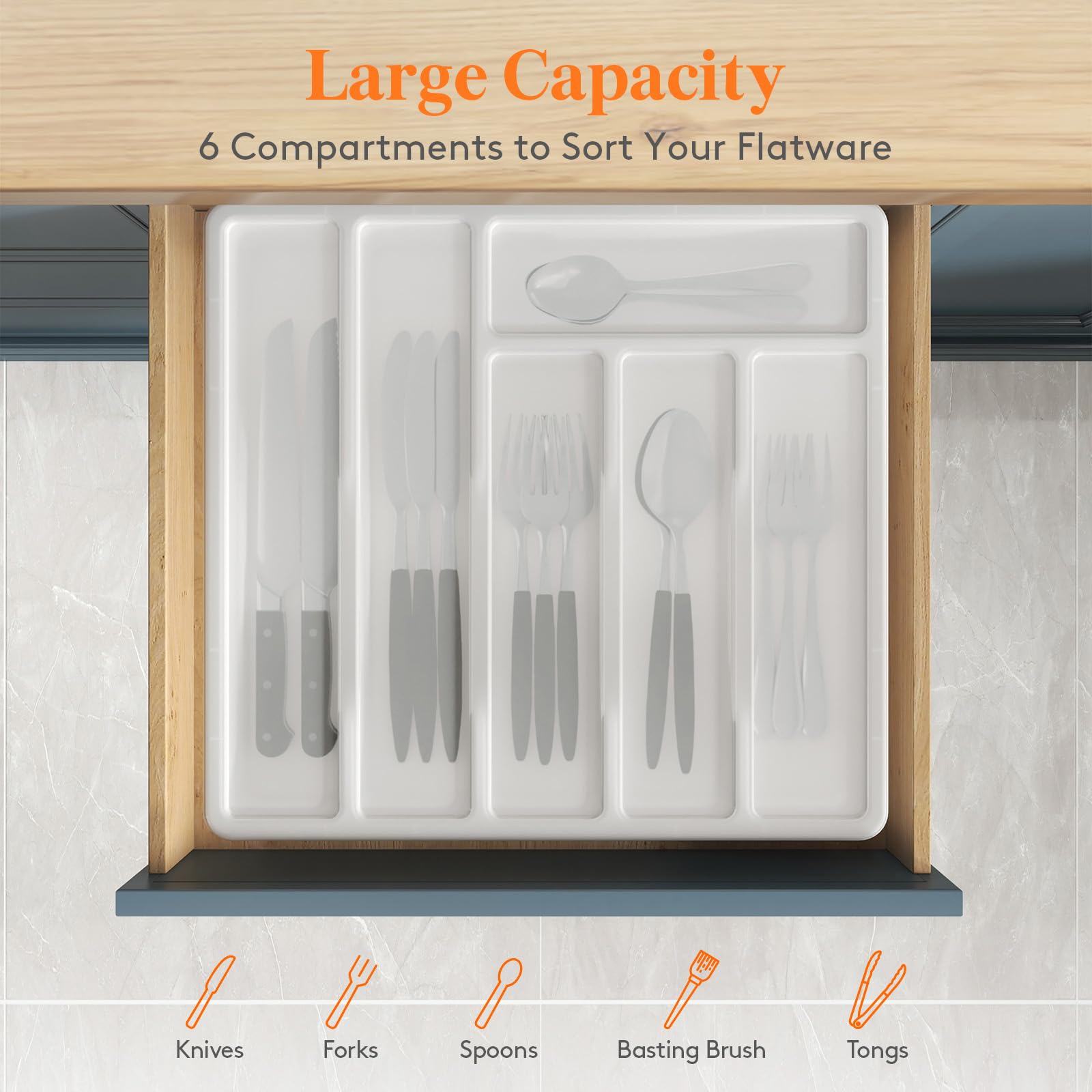 Foto 3 | Organizador De Cubiertos Lifewit Con 6 Compartimentos, Color Blanco - Venta Internacional.