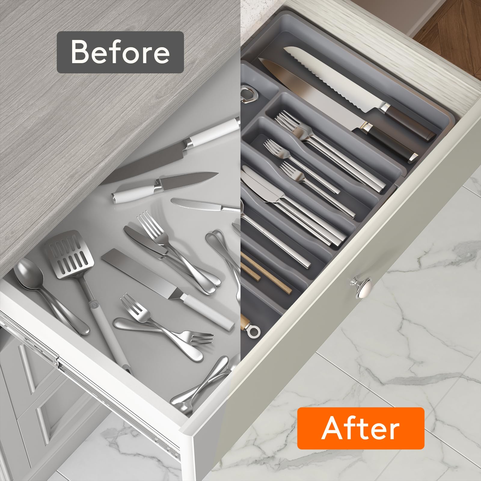 Foto 6 | Organizador De Cajones Para Cubiertos Lifewit, Expandible, Gris Oscuro - Venta Internacional.