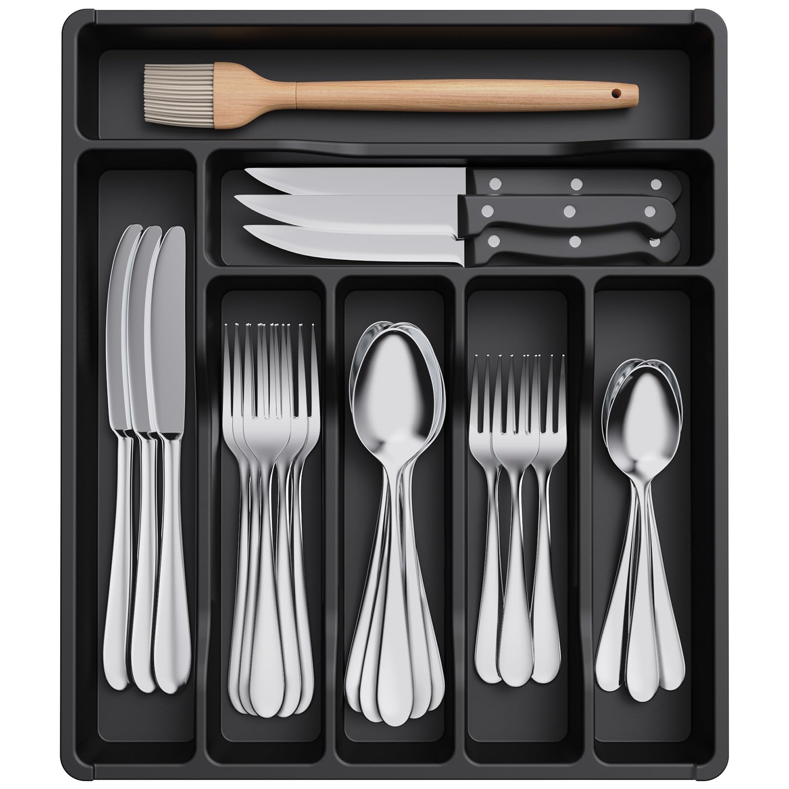 Foto 1 | Bandeja Organizadora De Cajones Lifewit Para Cubiertos De Plástico, Color Negro - Venta Internacional.