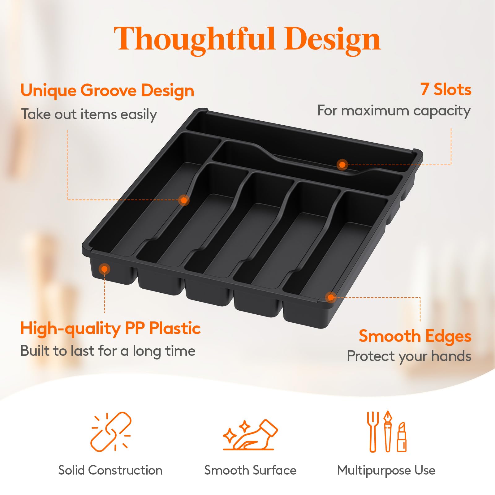Foto 3 | Bandeja Organizadora De Cajones Lifewit Para Cubiertos De Plástico, Color Negro - Venta Internacional.