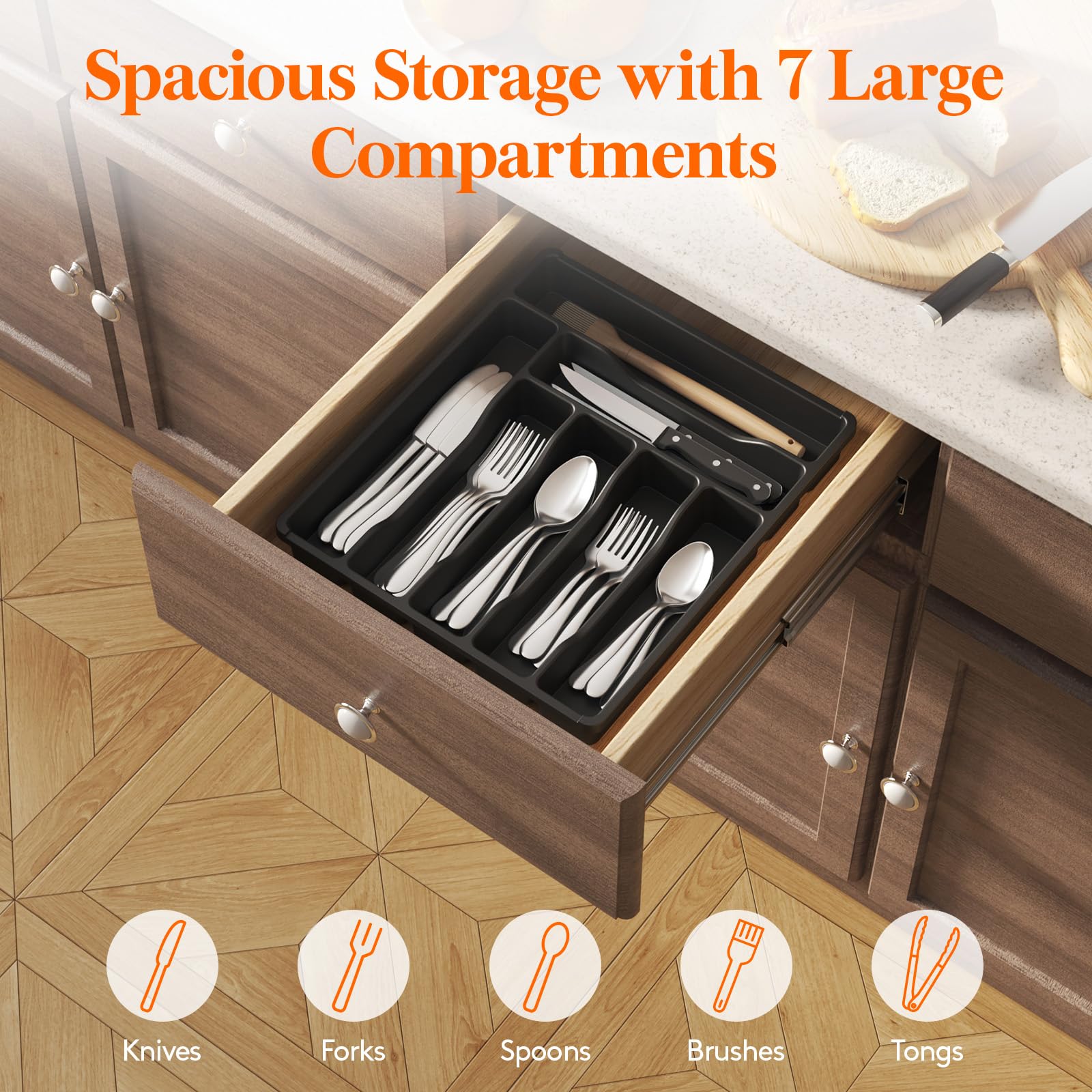Foto 5 pulgar | Bandeja Organizadora De Cajones Lifewit Para Cubiertos De Plástico, Color Negro - Venta Internacional.