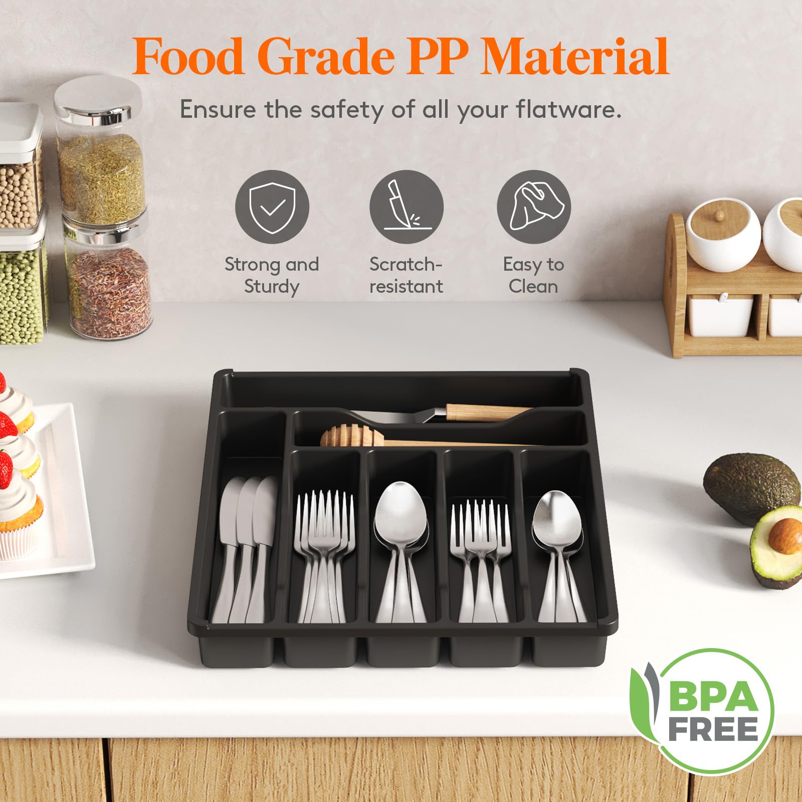 Foto 5 | Bandeja Organizadora De Cajones Lifewit Para Cubiertos De Plástico, Color Negro - Venta Internacional.