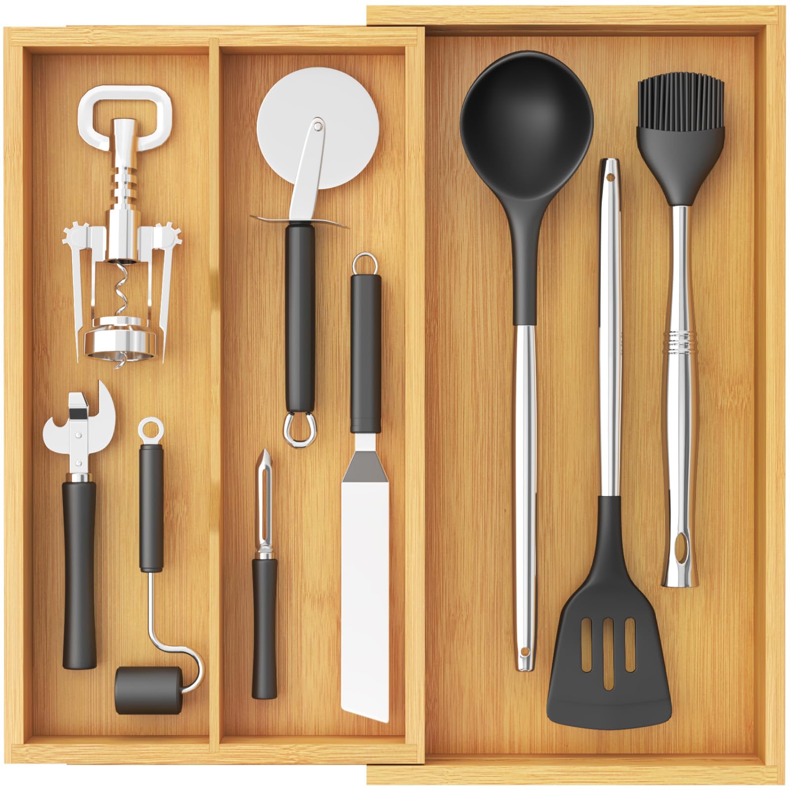 Foto 2 pulgar | Organizador De Cajones Para Utensilios Lifewit Expendable Bamboo, 3 Compartimentos - Venta Internacional.