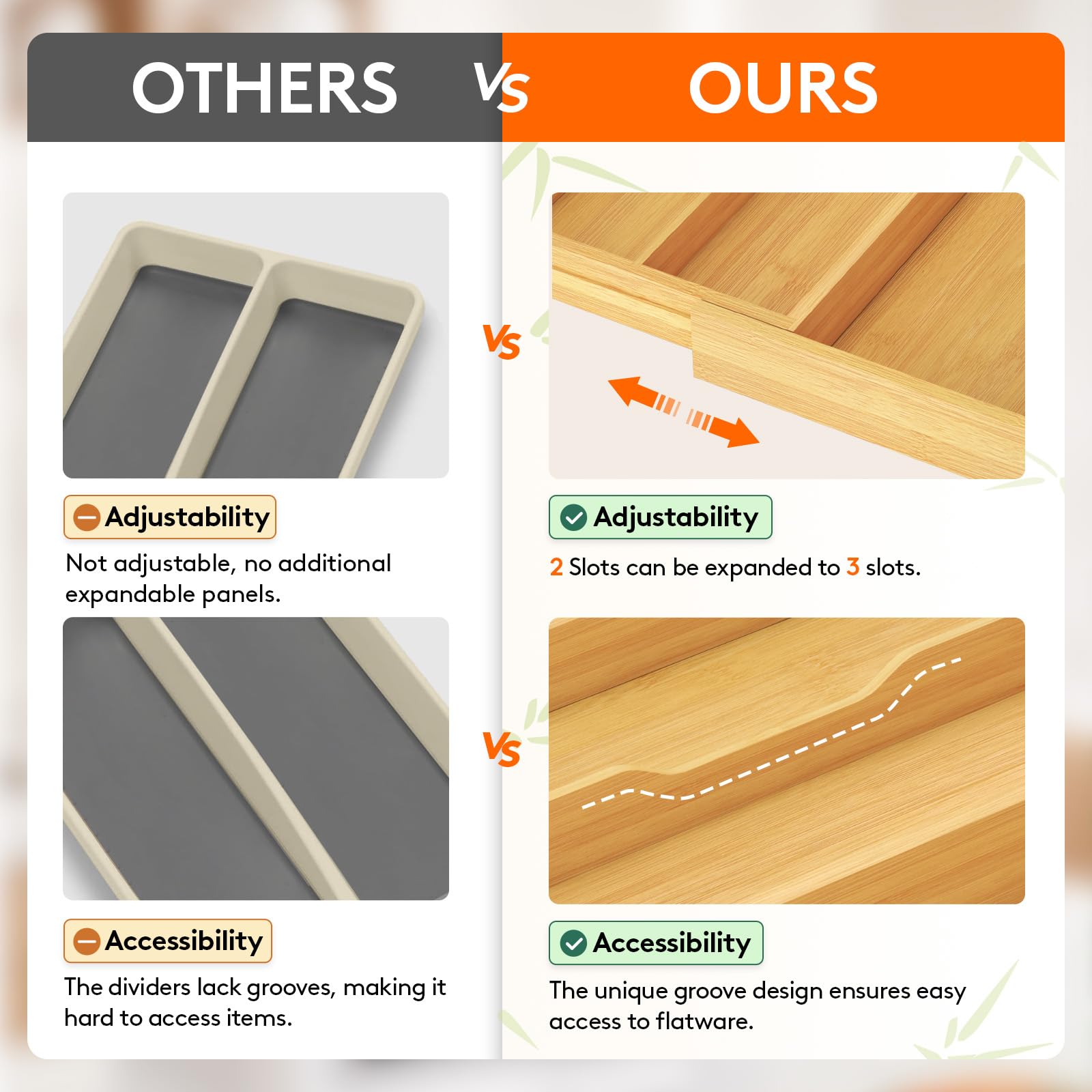 Foto 6 | Organizador De Cajones Para Utensilios Lifewit Expendable Bamboo, 3 Compartimentos - Venta Internacional.