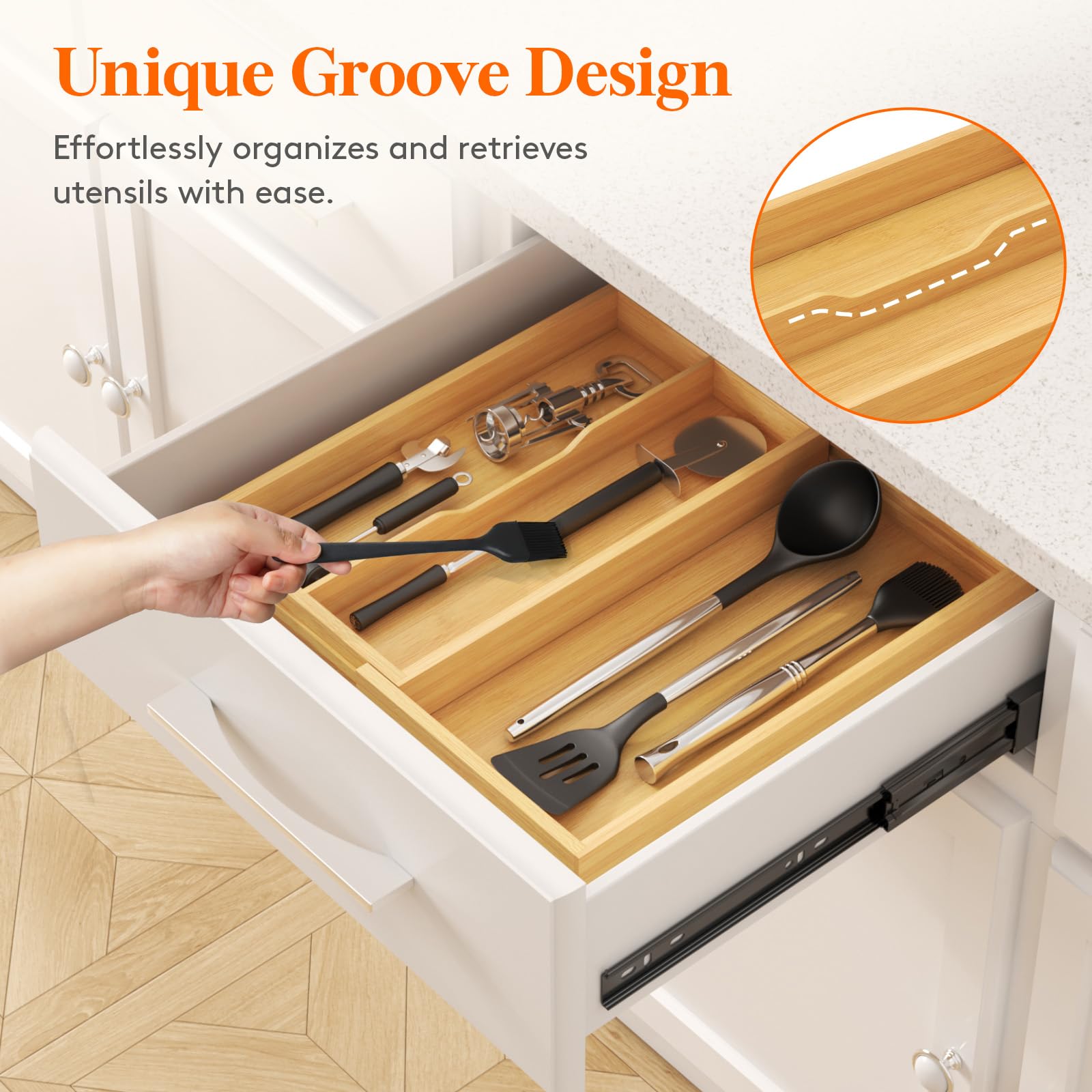 Foto 7 | Organizador De Cajones Para Utensilios Lifewit Expendable Bamboo, 3 Compartimentos - Venta Internacional.