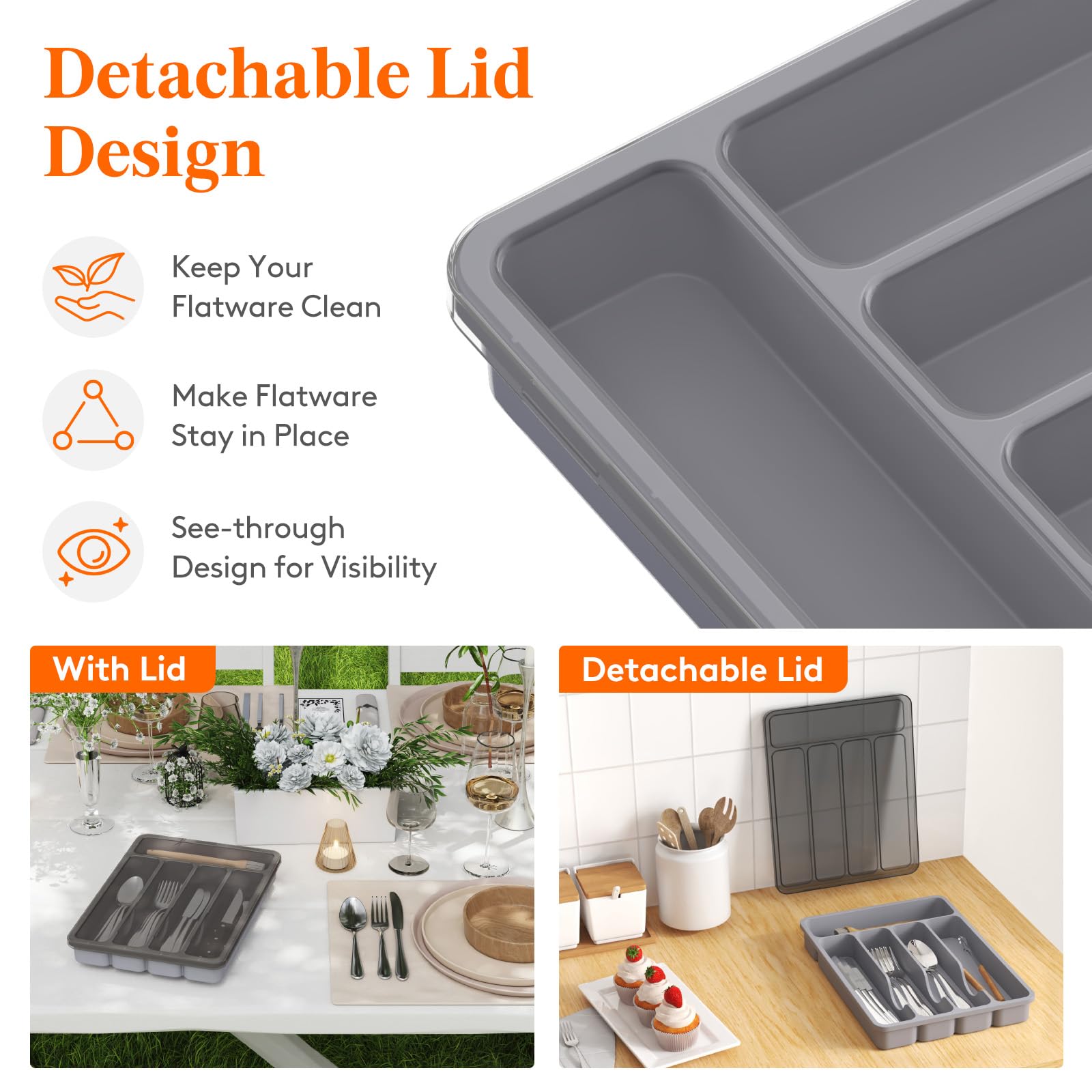 Foto 2 | Organizador Para Cubiertos Lifewit Con 5 Compartimentos, Color Gris - Venta Internacional.