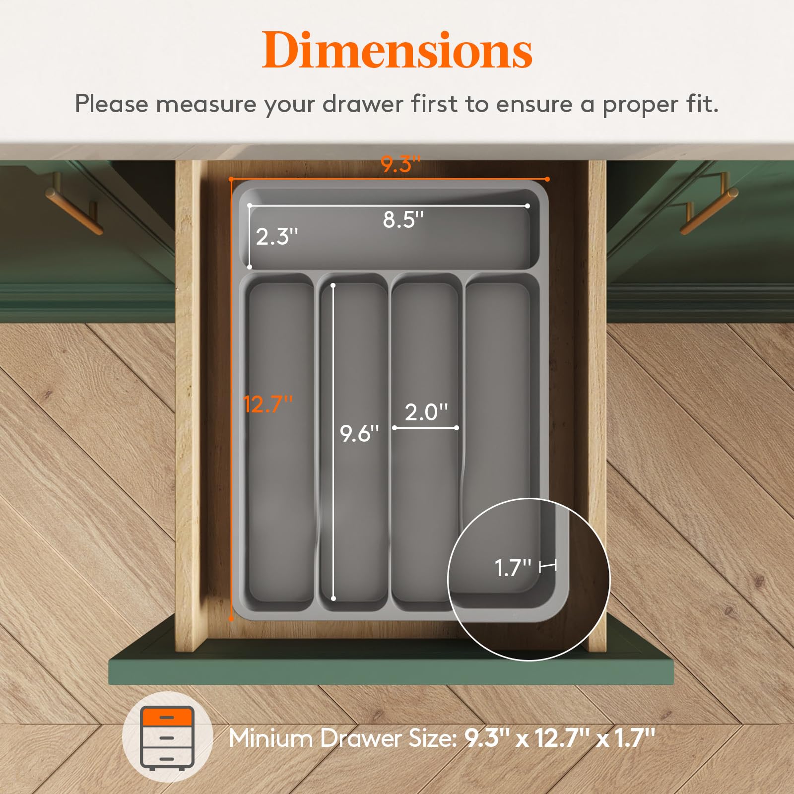 Foto 5 pulgar | Organizador Para Cubiertos Lifewit Con 5 Compartimentos, Color Gris - Venta Internacional.