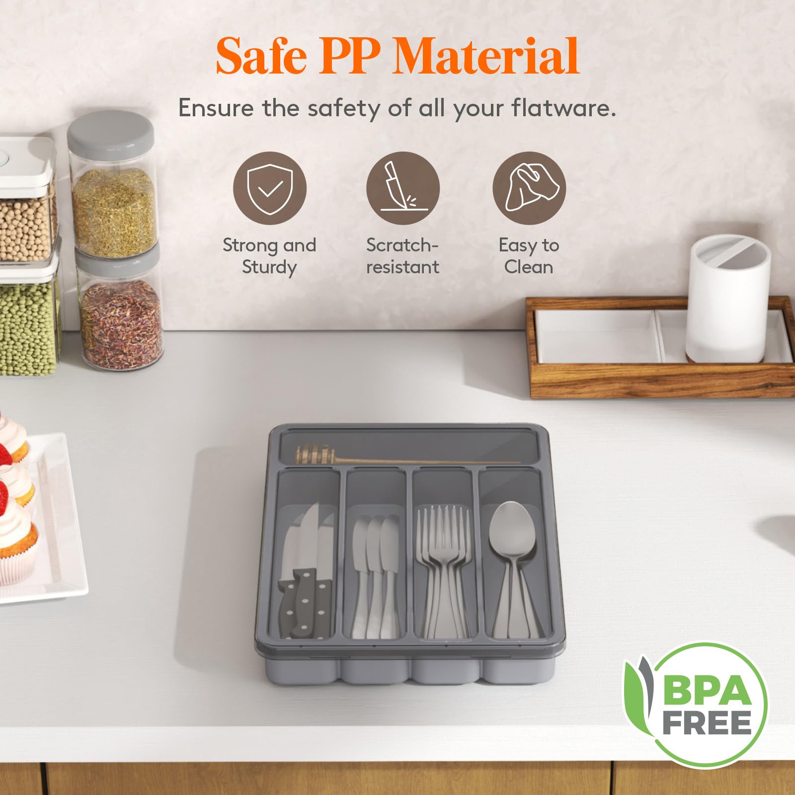 Foto 6 pulgar | Organizador Para Cubiertos Lifewit Con 5 Compartimentos, Color Gris - Venta Internacional.