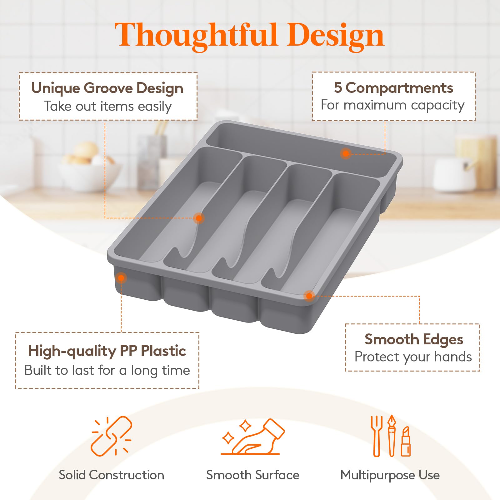 Foto 7 pulgar | Organizador Para Cubiertos Lifewit Con 5 Compartimentos, Color Gris - Venta Internacional.