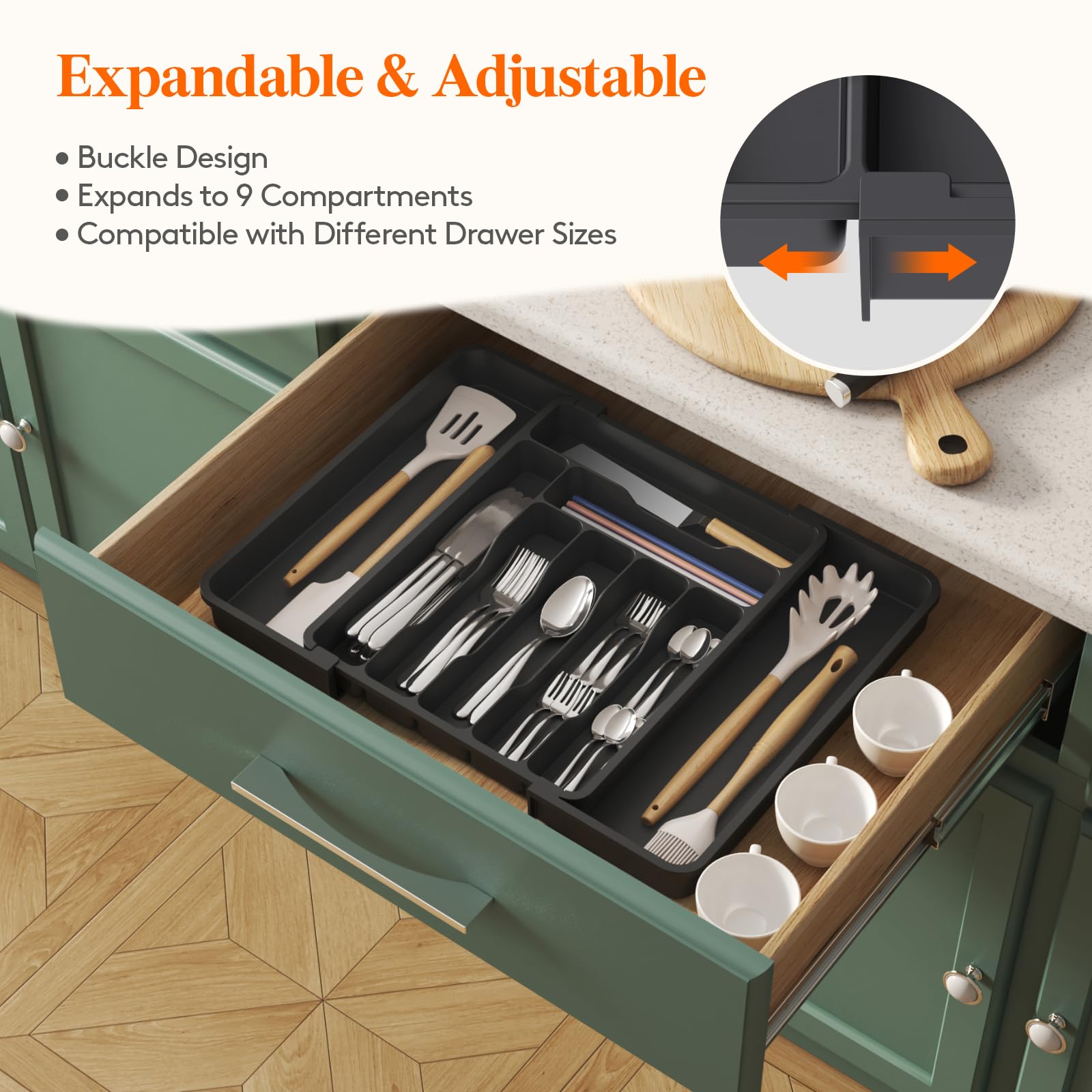 Foto 5 pulgar | Organizador De Cajones Para Cubiertos Lifewit, Expandible, Negro - Venta Internacional.