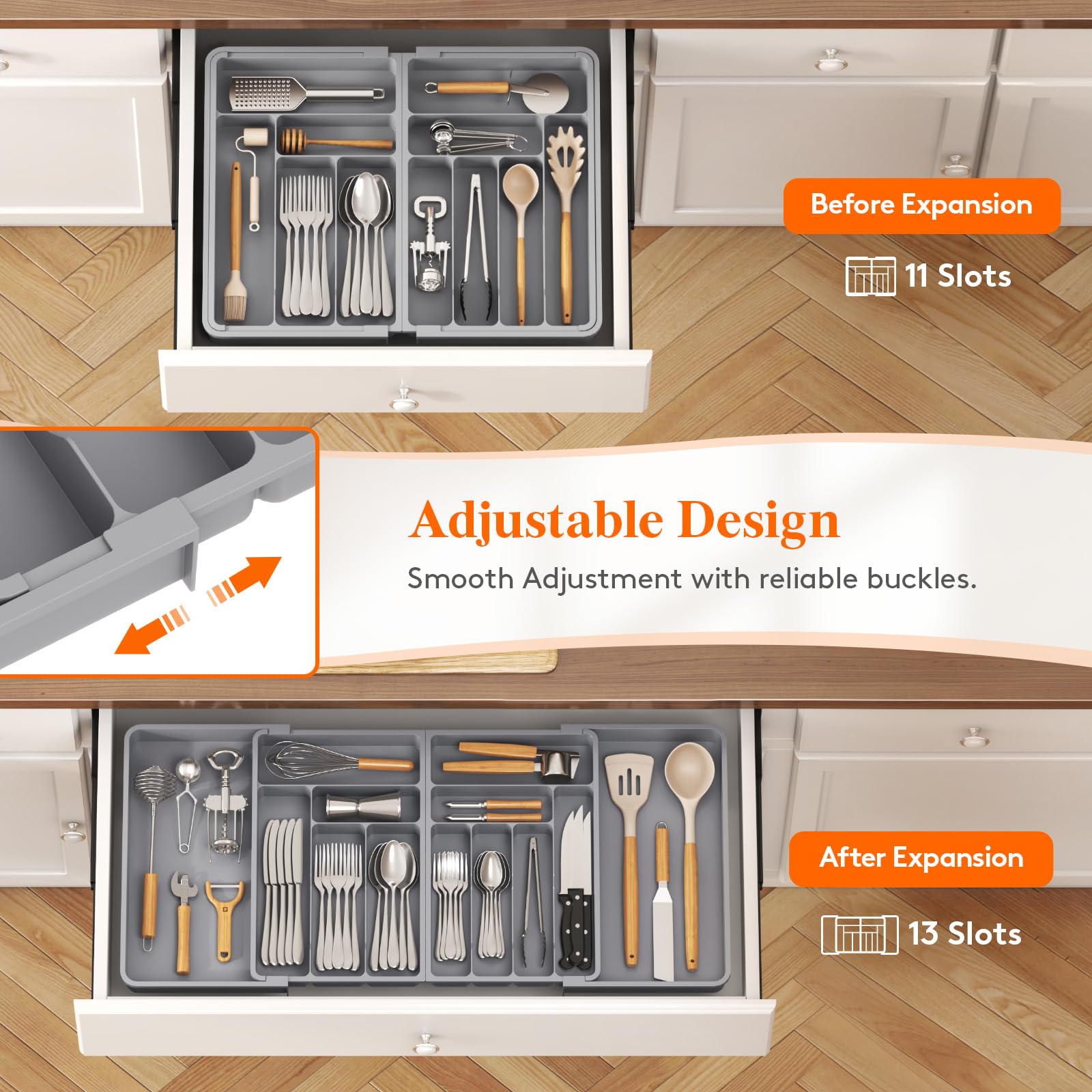Foto 4 | Organizador De Cajones Para Cubiertos Lifewit, Grande, Ampliable, Gris - Venta Internacional.