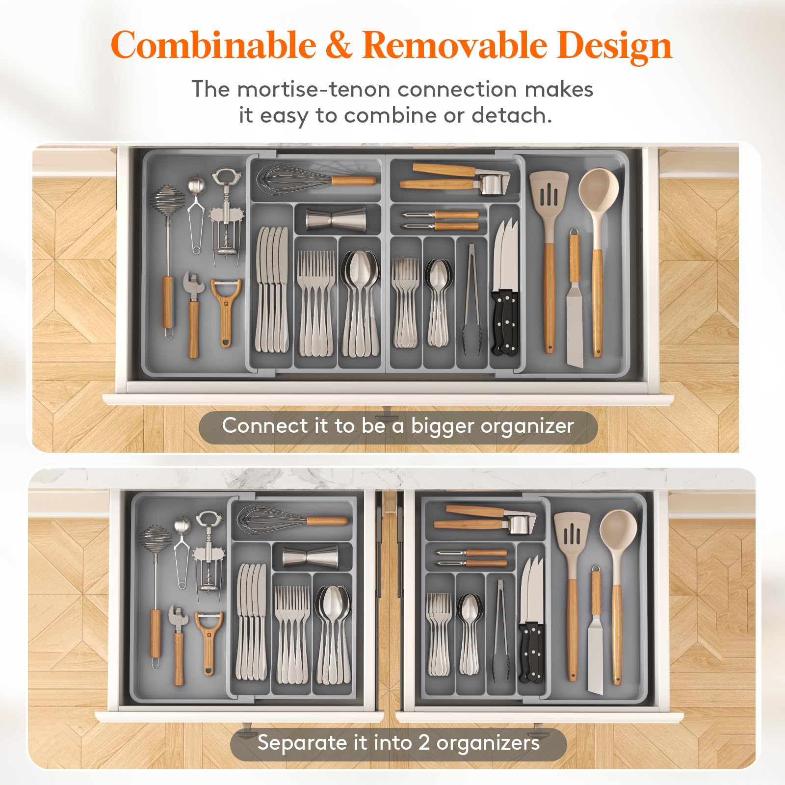 Foto 5 | Organizador De Cajones Para Cubiertos Lifewit, Grande, Ampliable, Gris - Venta Internacional.
