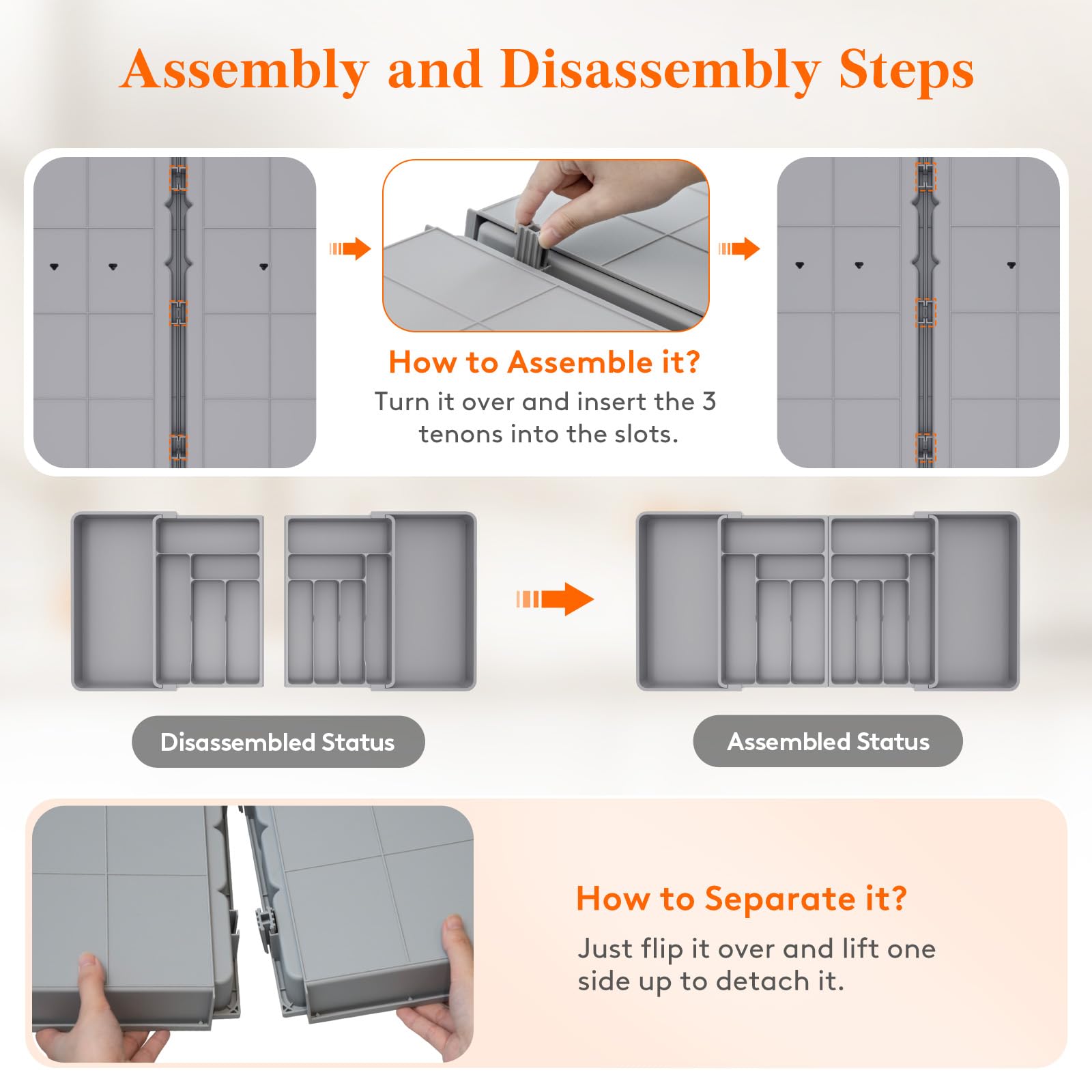 Foto 7 | Organizador De Cajones Para Cubiertos Lifewit, Grande, Ampliable, Gris - Venta Internacional.